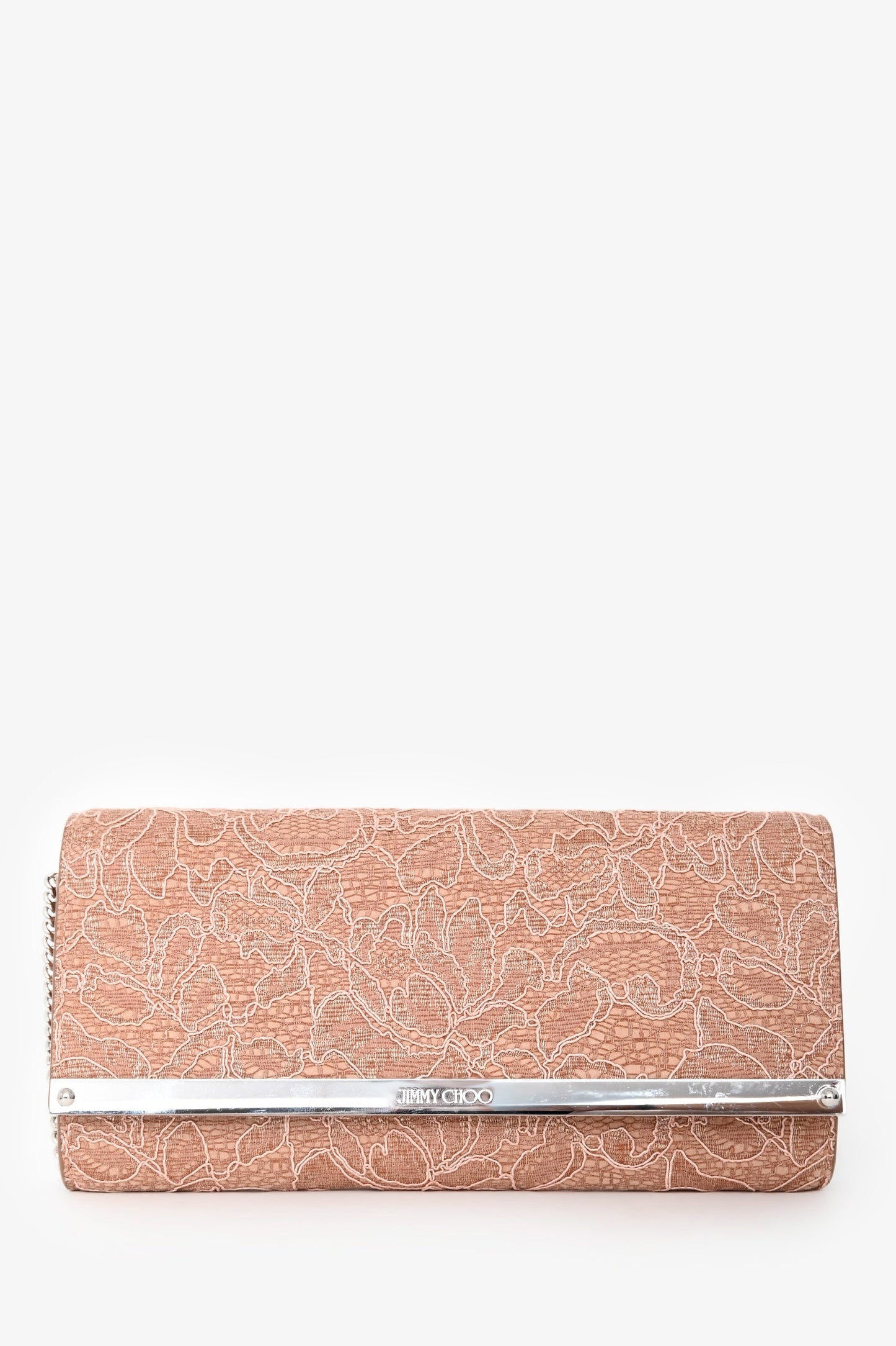Jimmy Choo Powder Pink Lace Milla Clutch With Chain