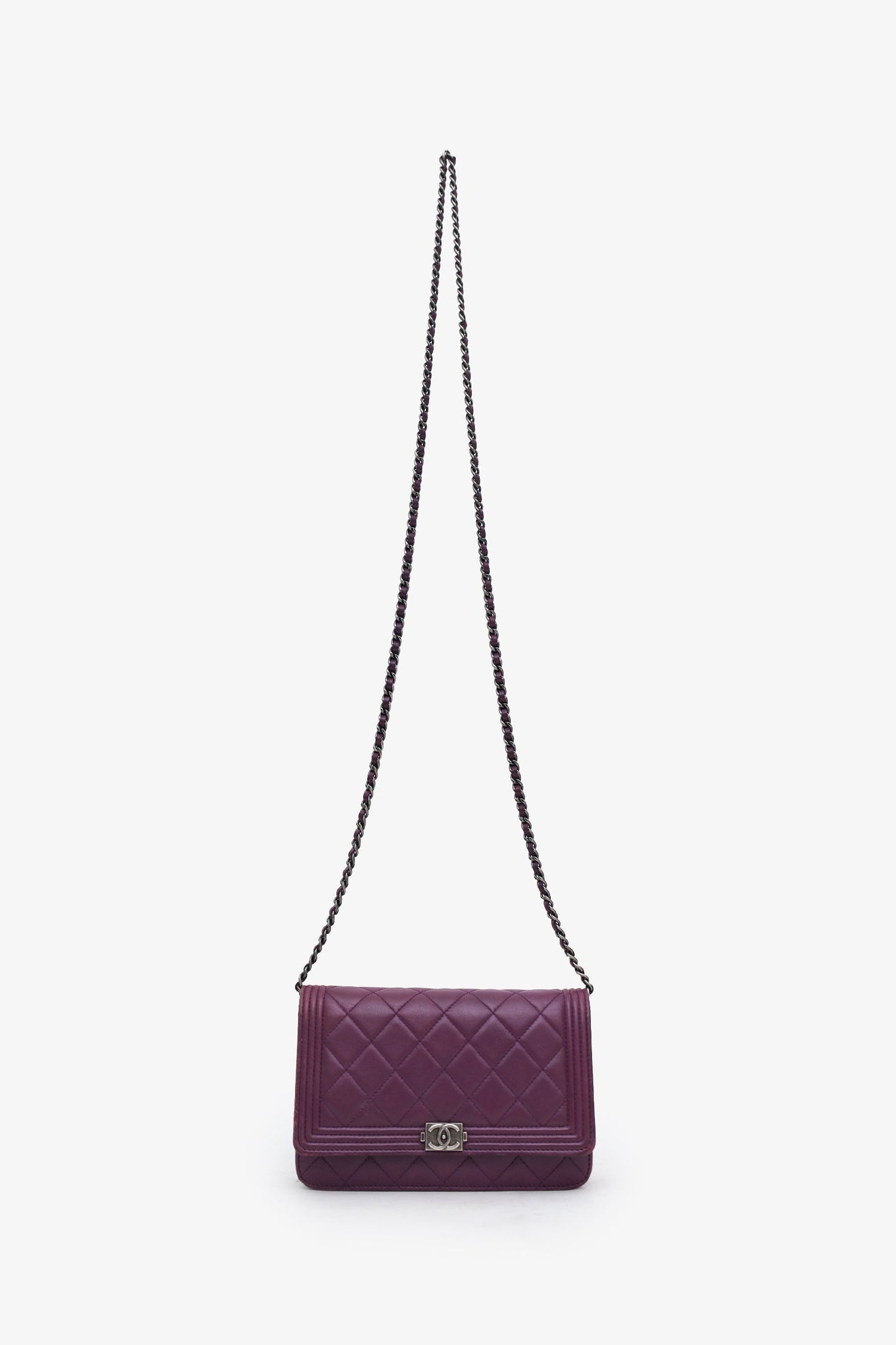 Chanel™ 2015-16 Purple Lambskin Boy Wallet On Chain SHW
