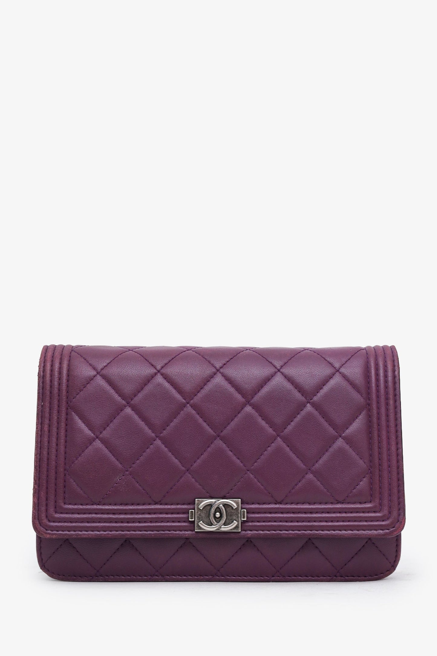 Chanel™ 2015-16 Purple Lambskin Boy Wallet On Chain SHW
