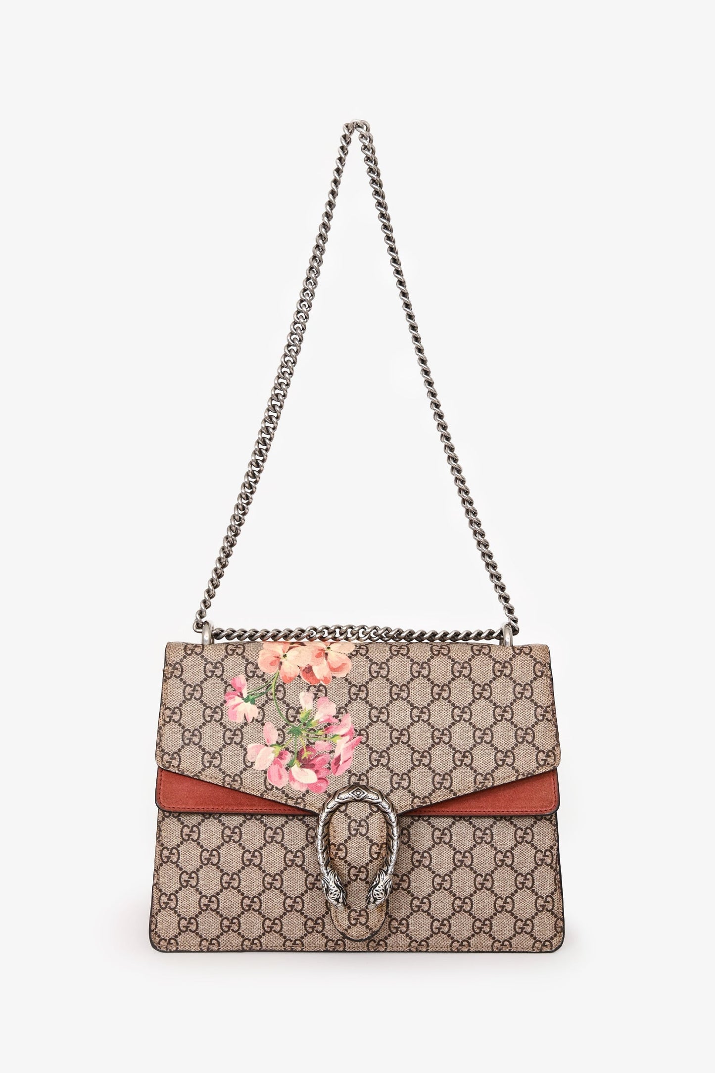 Gucci GG Supreme Blooms Canvas/Pink Suede Dionysus Medium Shoulder Bag