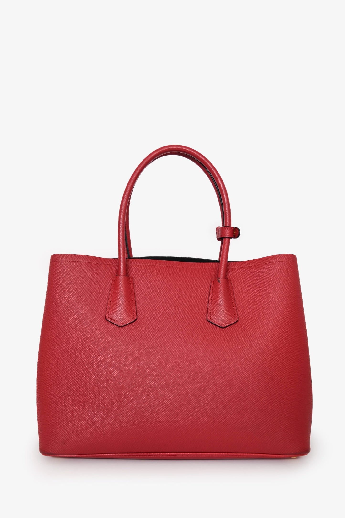 Prada Red Saffiano Leather Medium Double Tote Bag With Strap