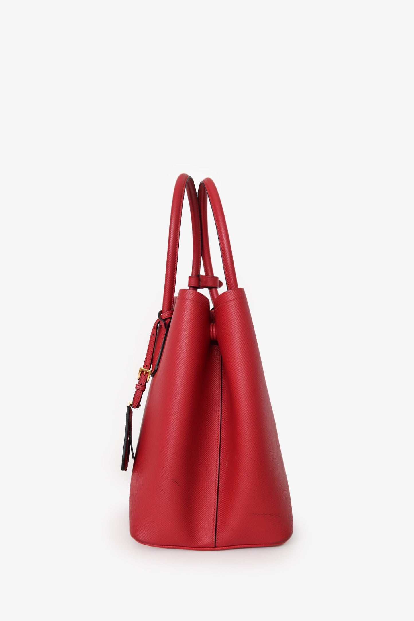 Prada Red Saffiano Leather Medium Double Tote Bag With Strap