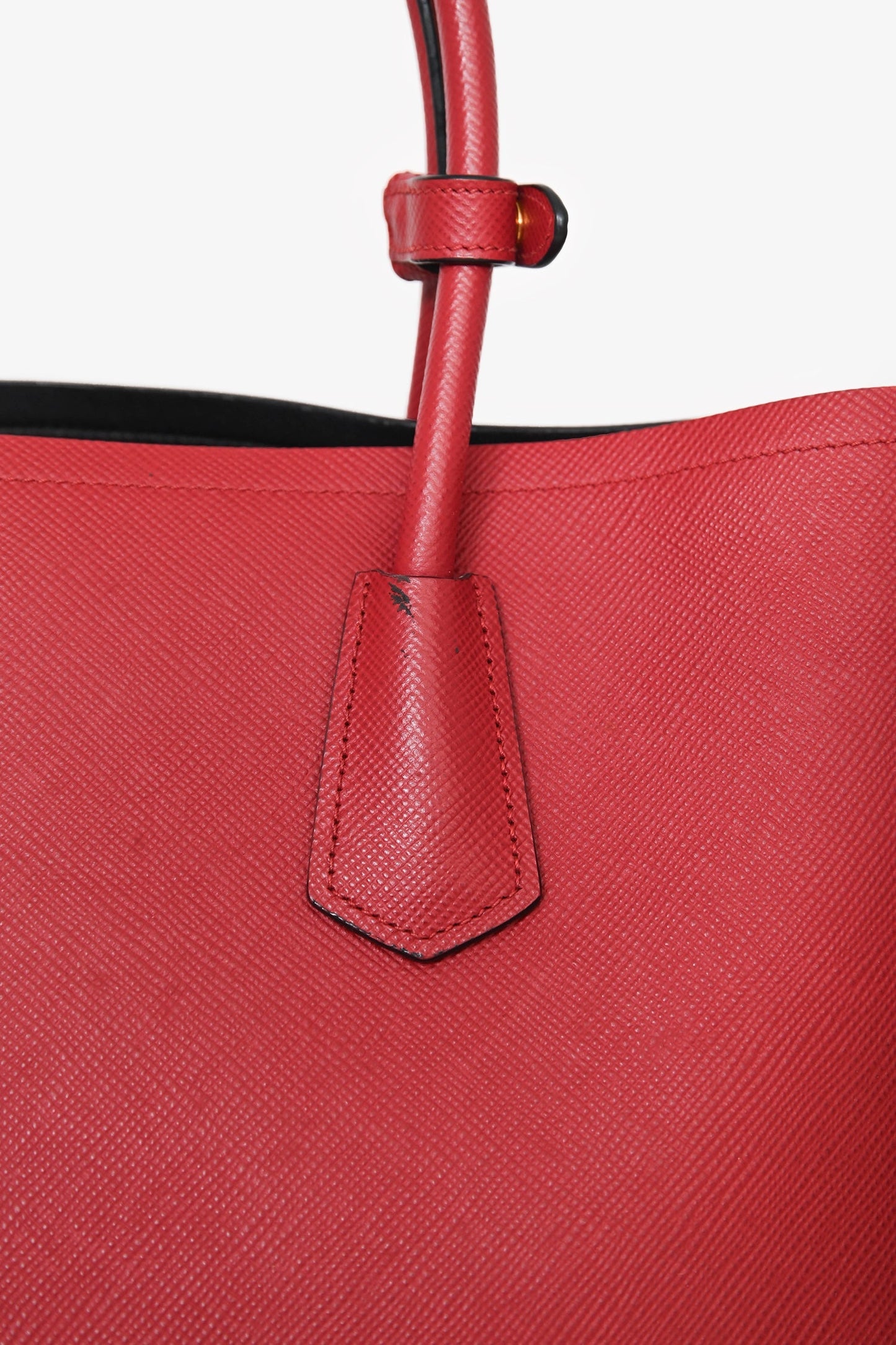 Prada Red Saffiano Leather Medium Double Tote Bag With Strap