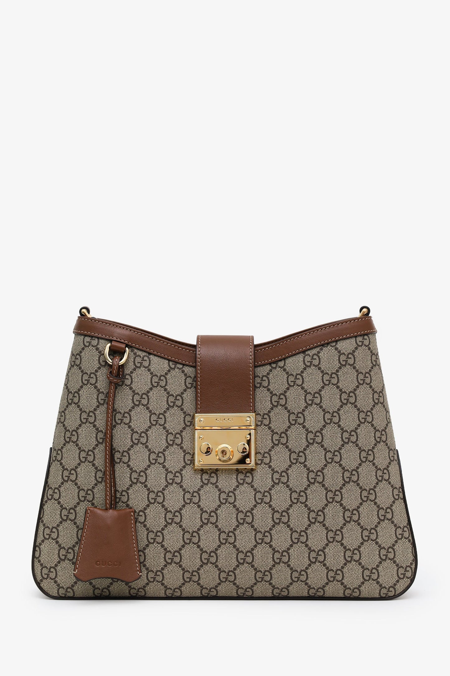 Gucci Brown GG Supreme Leather Padlock GG Medium Shoulder Bag