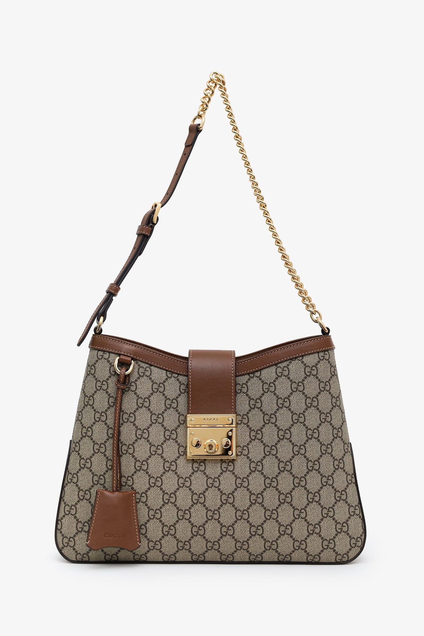 Gucci Brown GG Supreme Leather Padlock GG Medium Shoulder Bag