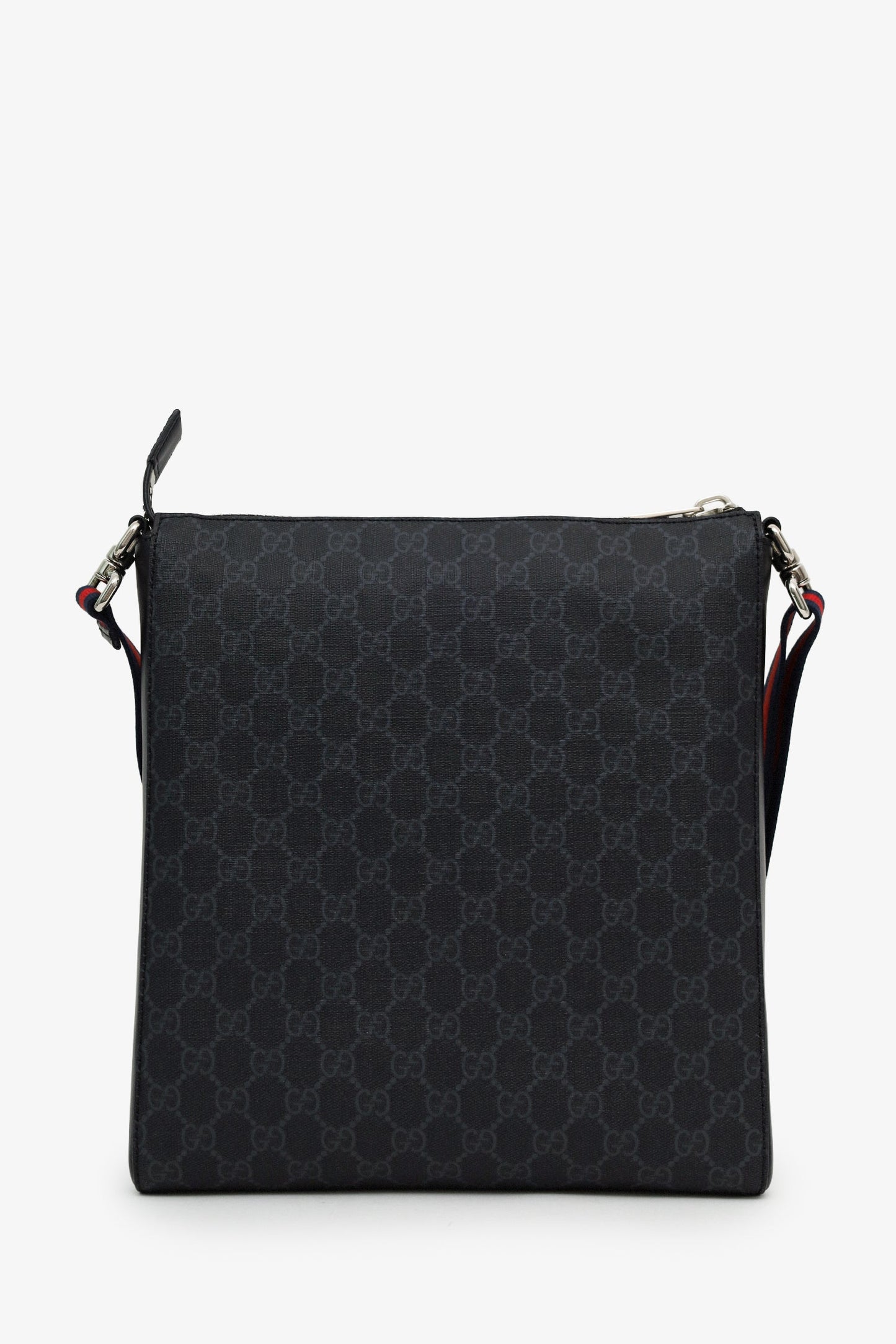 Gucci Black GG Monogram Web Flat Medium Messenger Bag