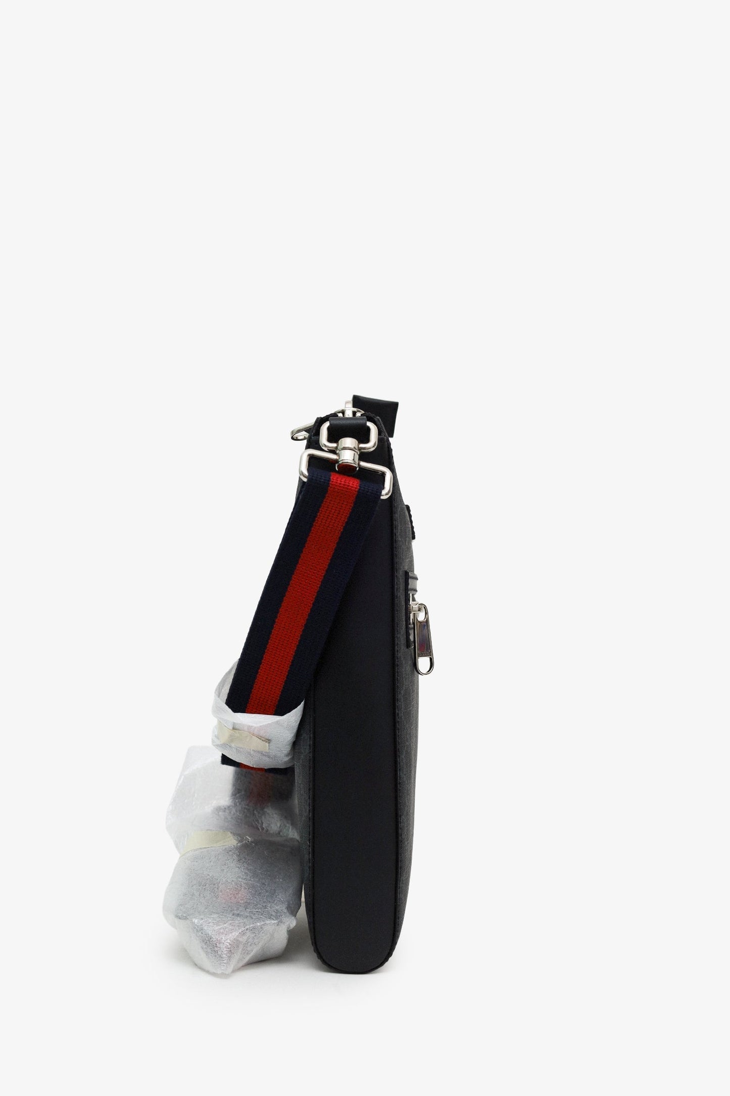 Gucci Black GG Monogram Web Flat Medium Messenger Bag