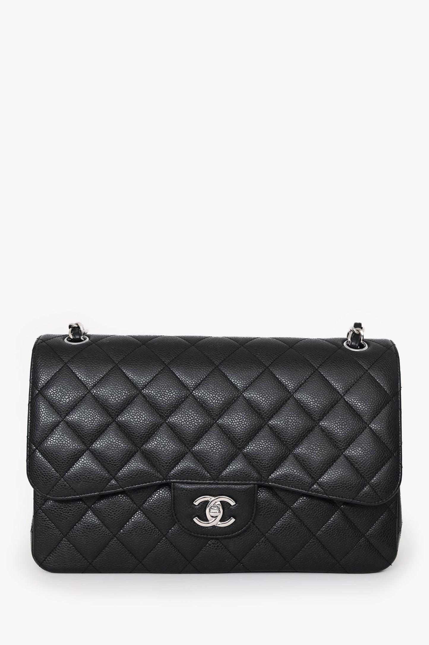 Chanel™ 2020 Black Caviar Leather Jumbo Double Flap Bag