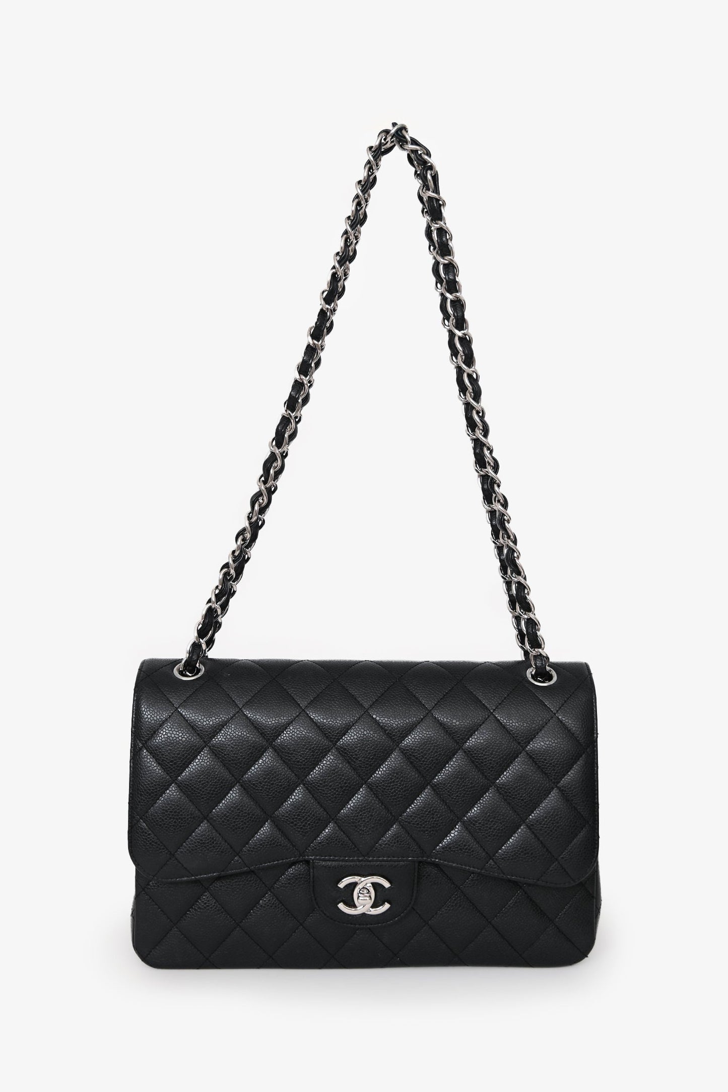 Chanel™ 2020 Black Caviar Leather Jumbo Double Flap Bag