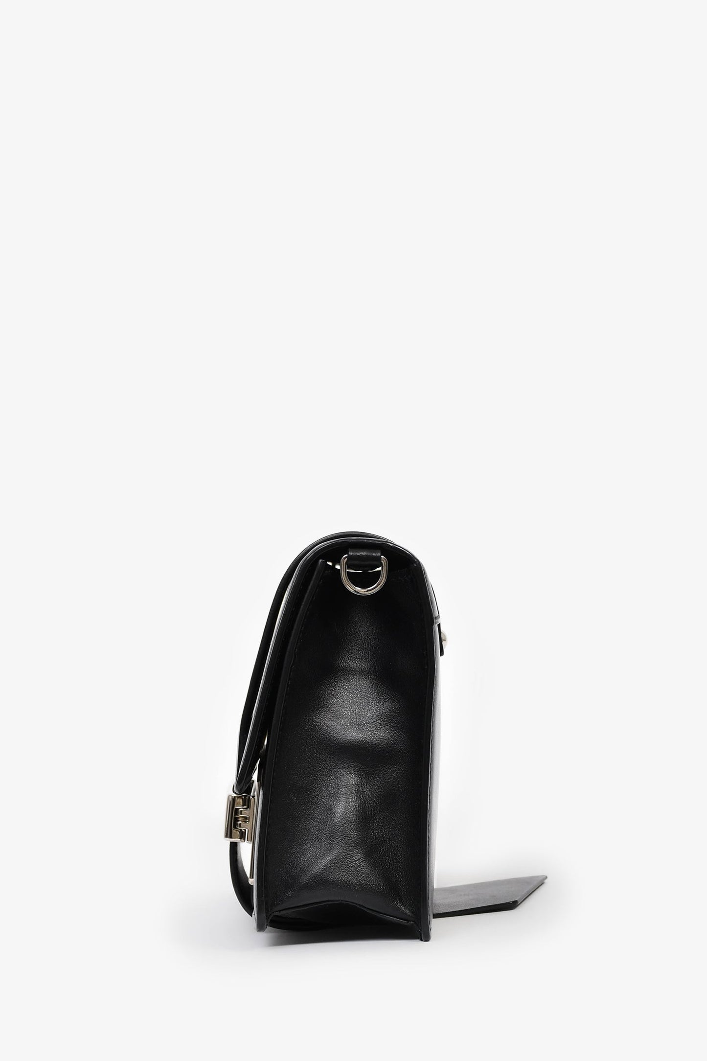 Prada Black Leather Ribbon Metal Logo Shoulder Bag