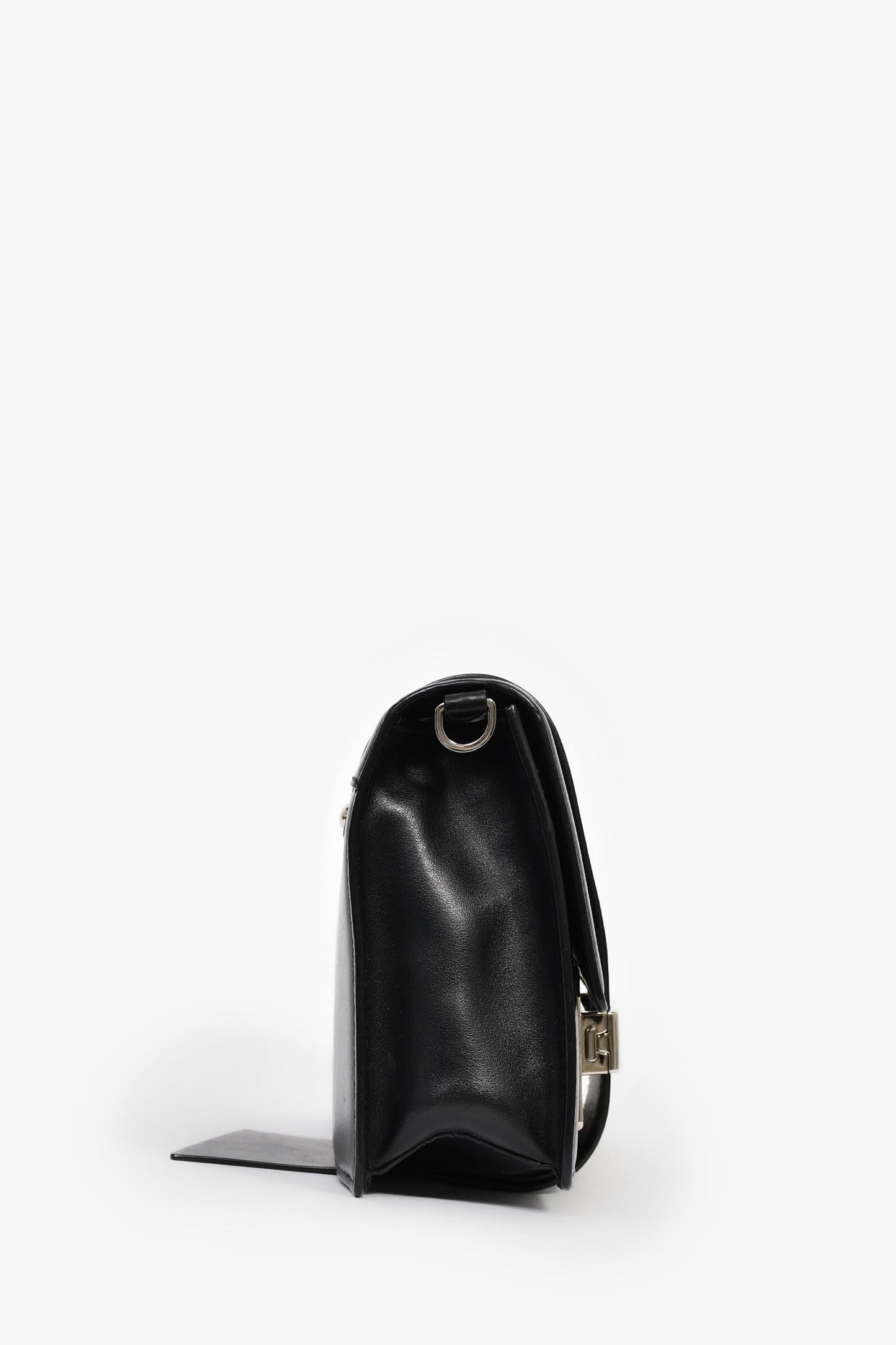 Prada Black Leather Ribbon Metal Logo Shoulder Bag