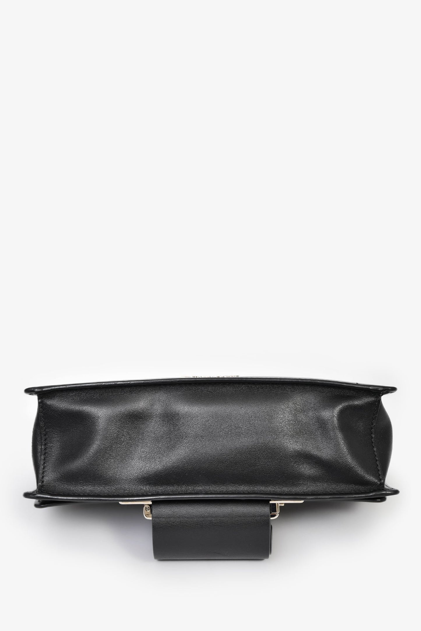 Prada Black Leather Ribbon Metal Logo Shoulder Bag