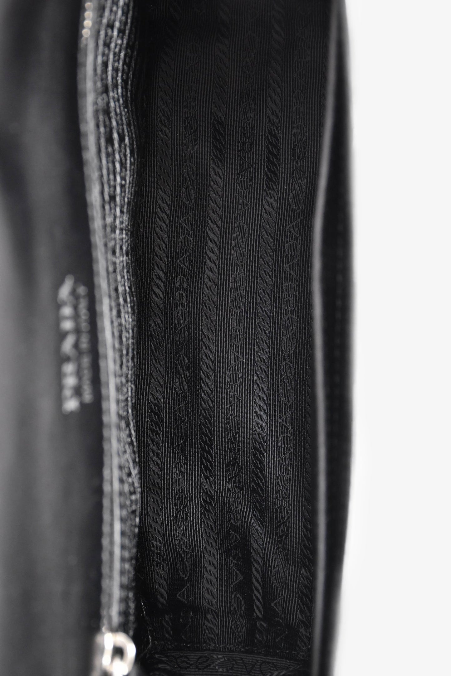 Prada Black Leather Ribbon Metal Logo Shoulder Bag