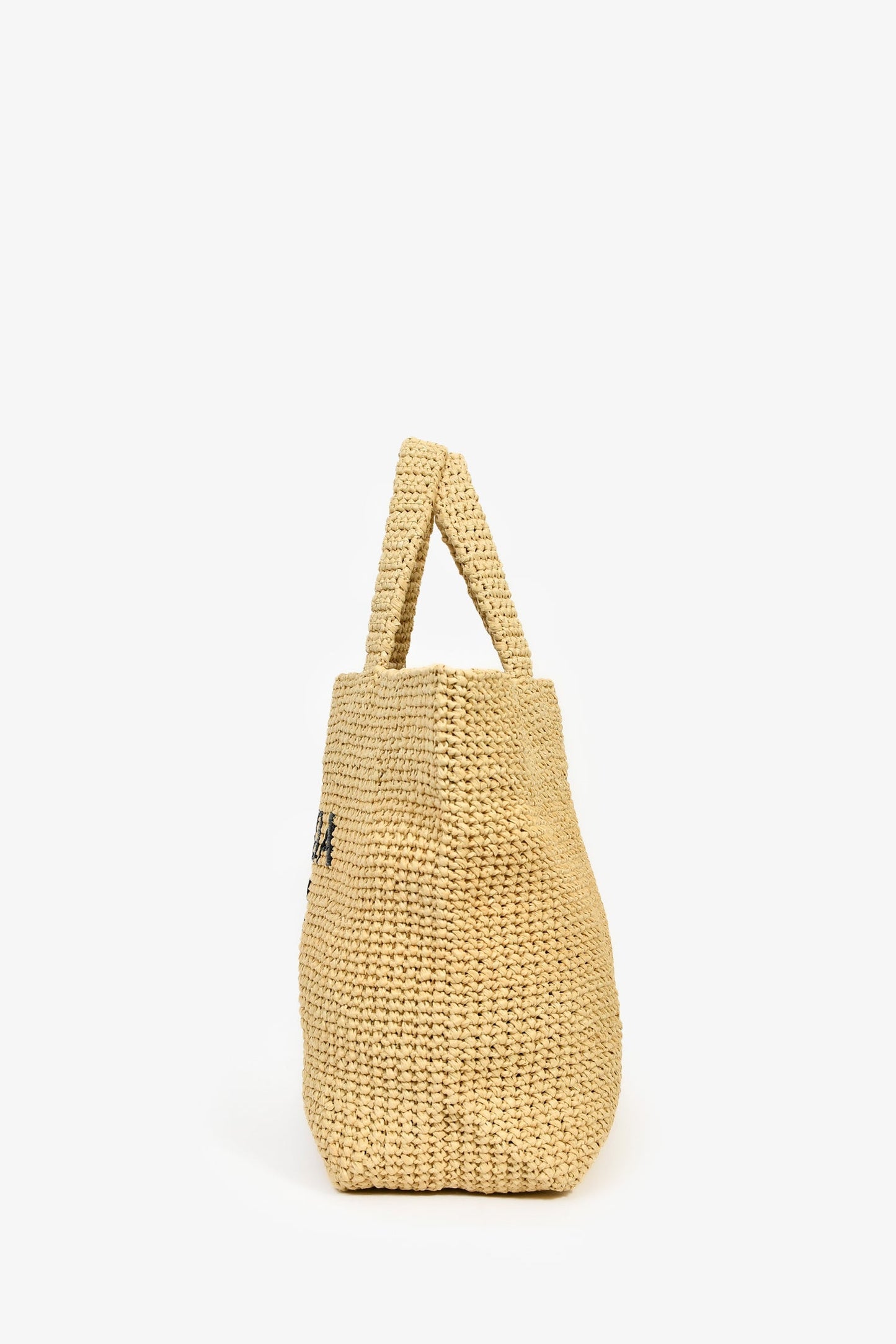 Prada Beige/Black Raffia Triangle Logo Tote