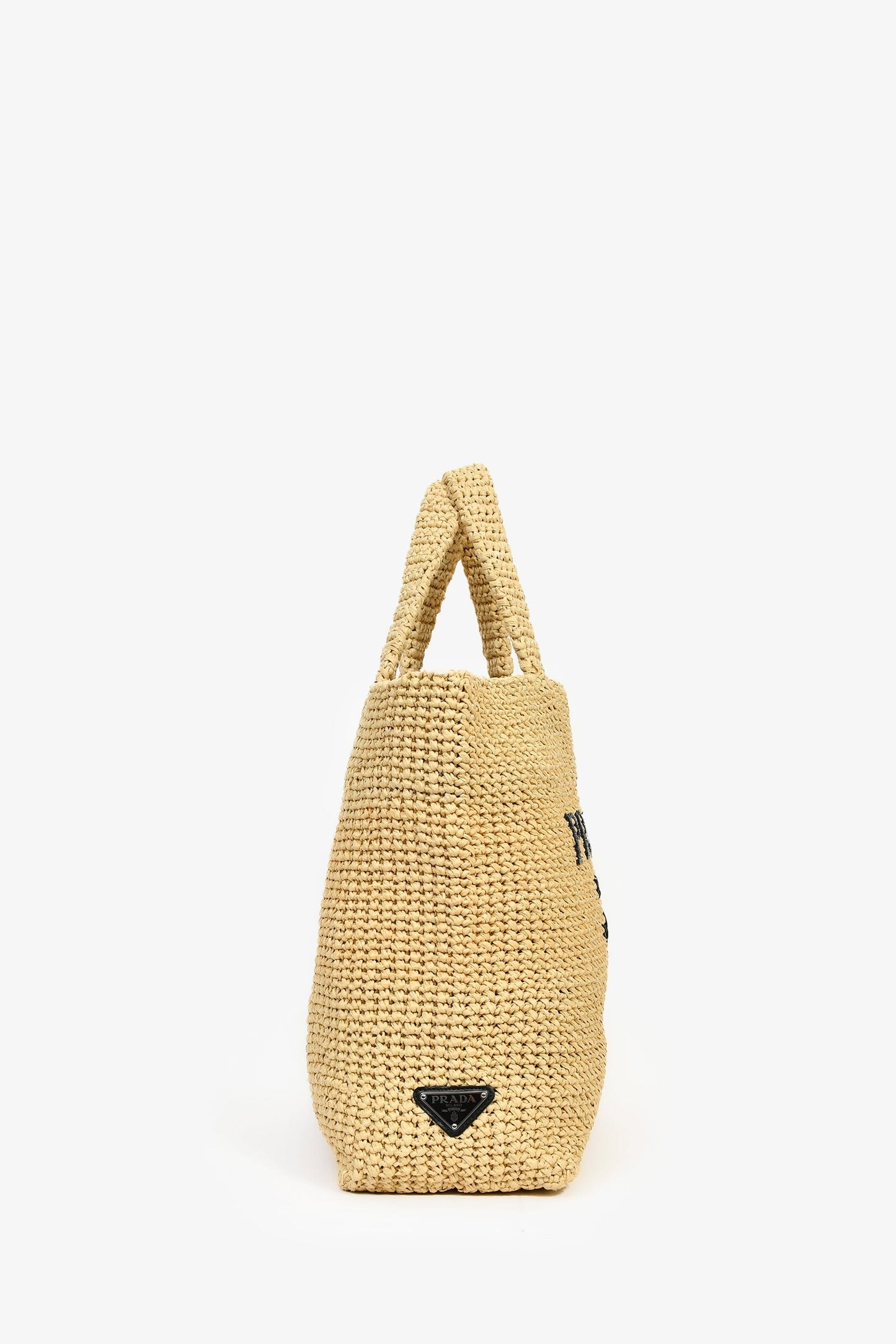 Prada Beige/Black Raffia Triangle Logo Tote