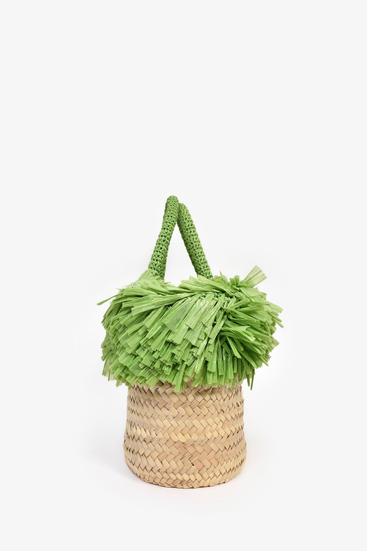 Miu Miu Green/Brown Raffia Logo Fringe Tote