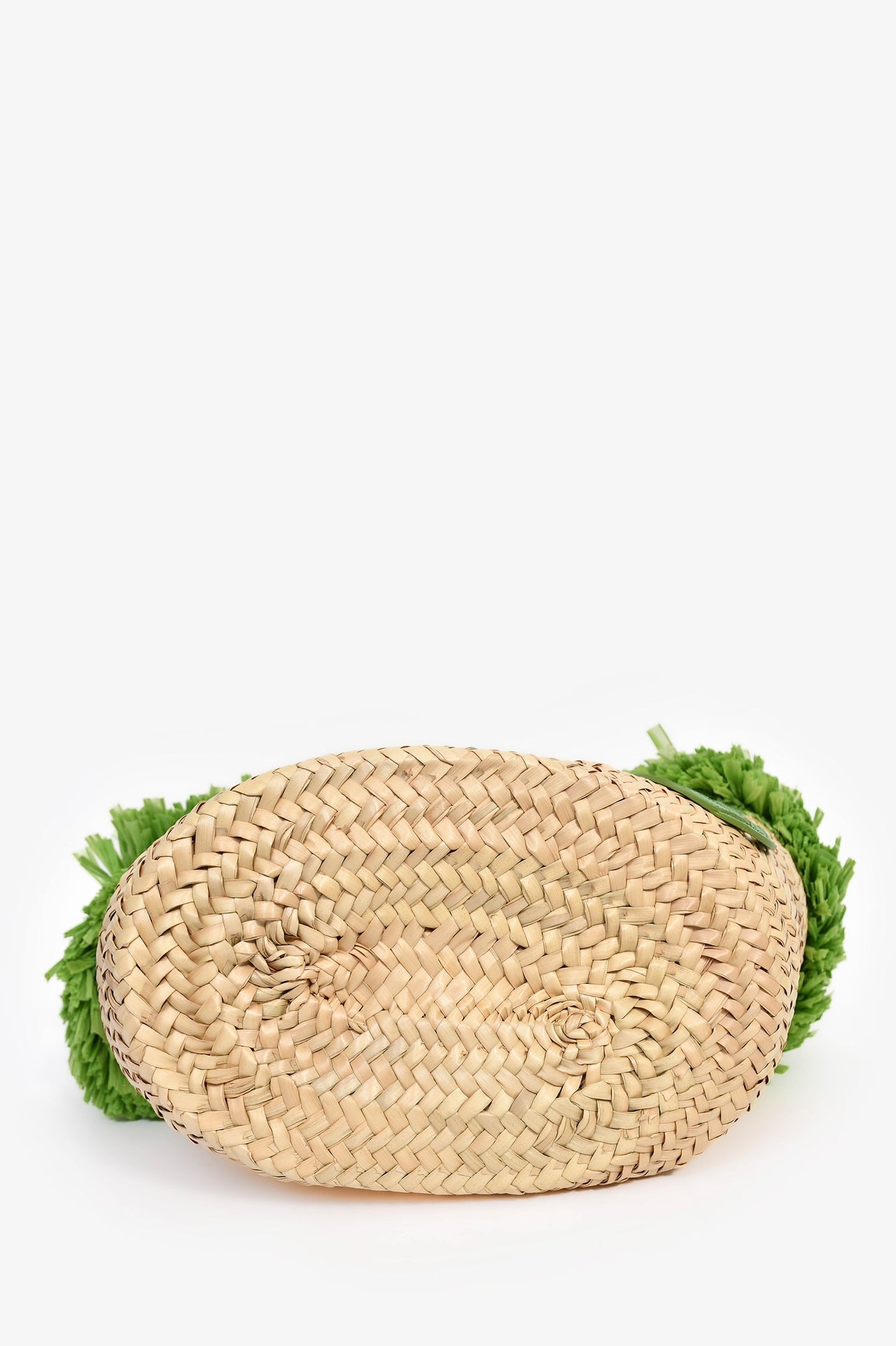 Miu Miu Green/Brown Raffia Logo Fringe Tote