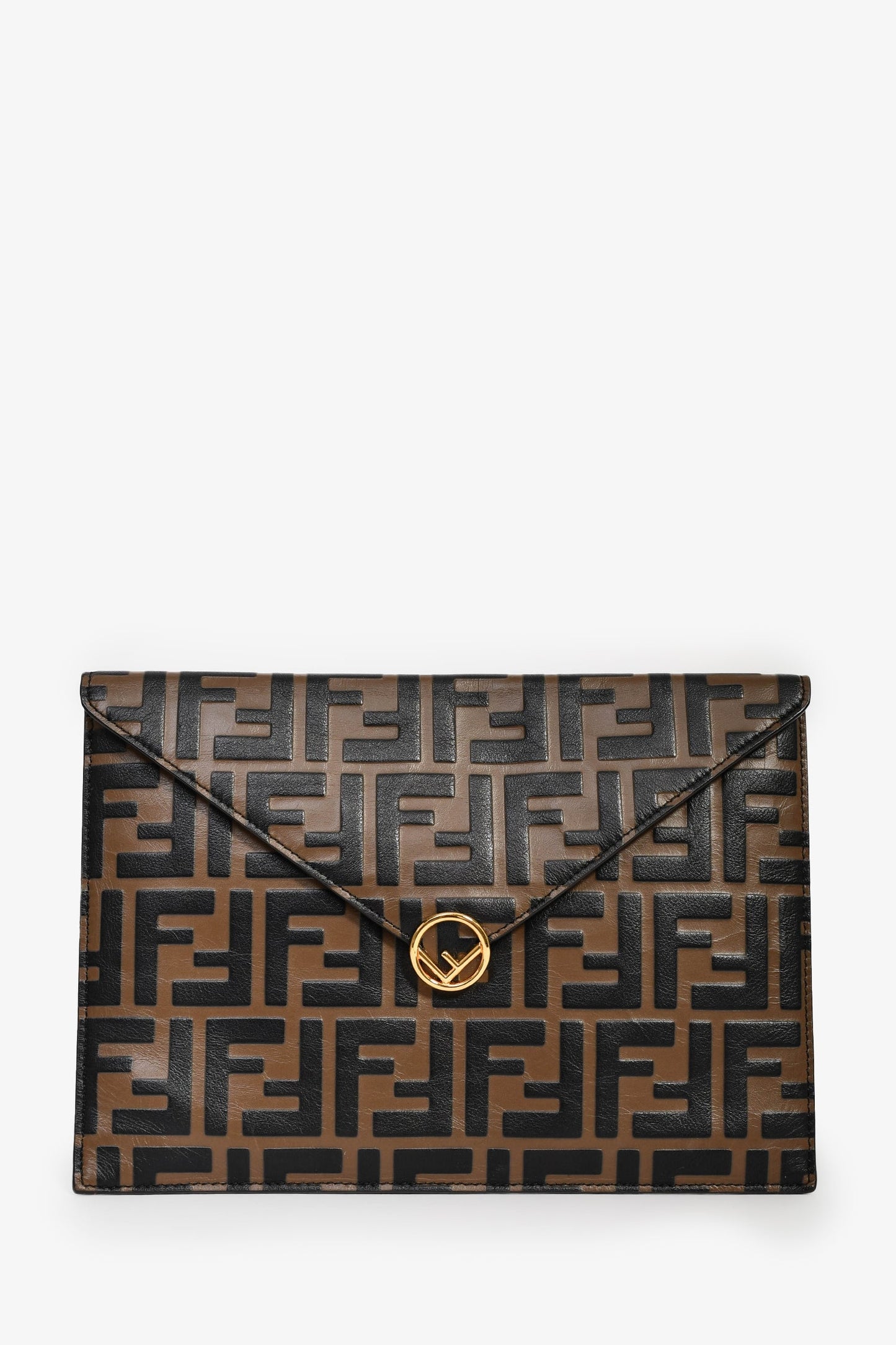 Fendi Black/Brown Leather 'F is Fendi' Clutch