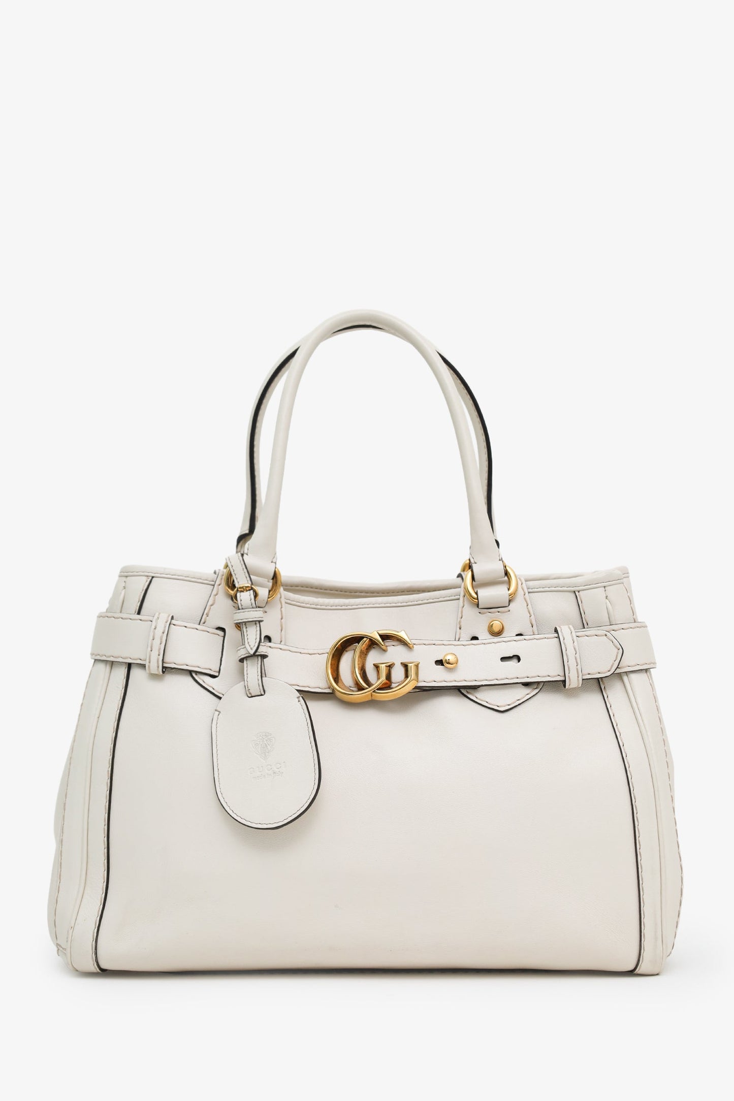 Gucci White Smooth Leather GG Running Medium Tote Bag