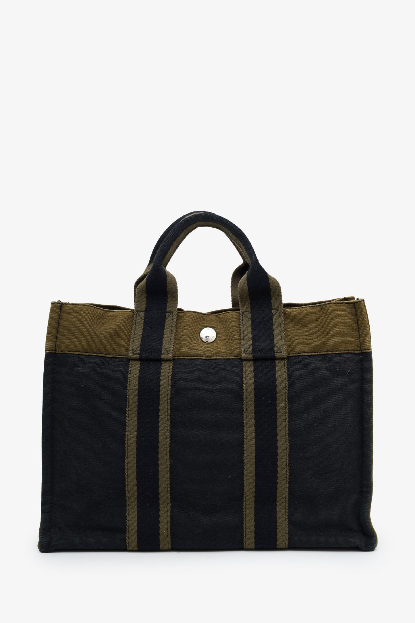 Hermes Navy/Green Canvas Fourre Tout PM Tote