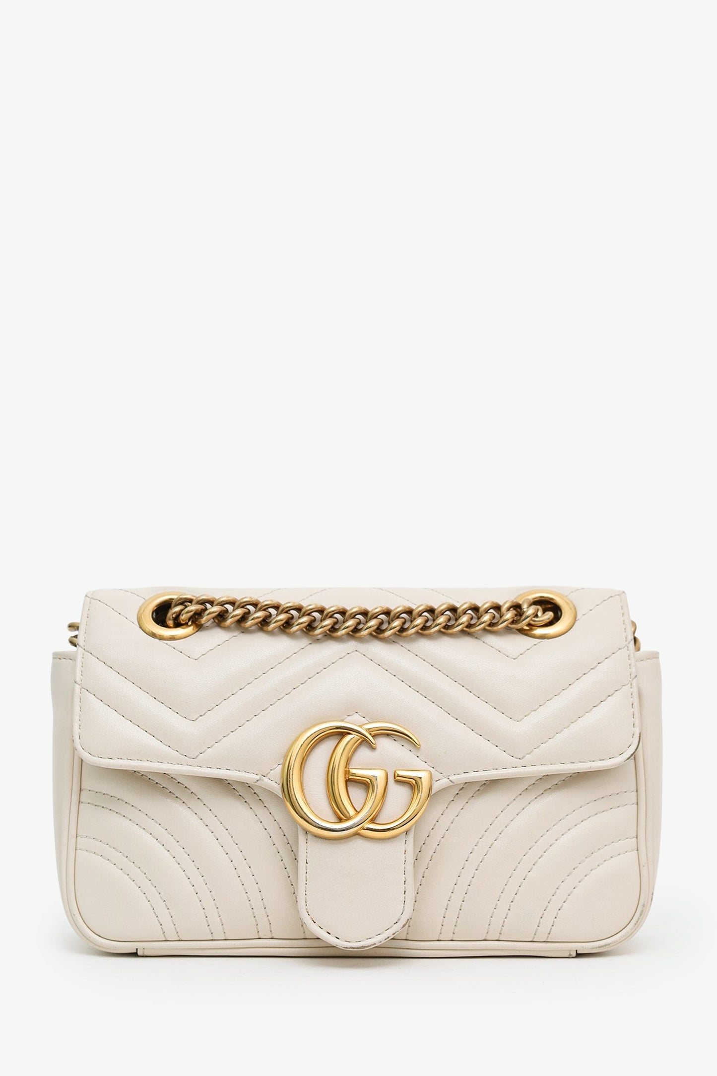 Gucci White Leather Small Marmont Shoulder Bag