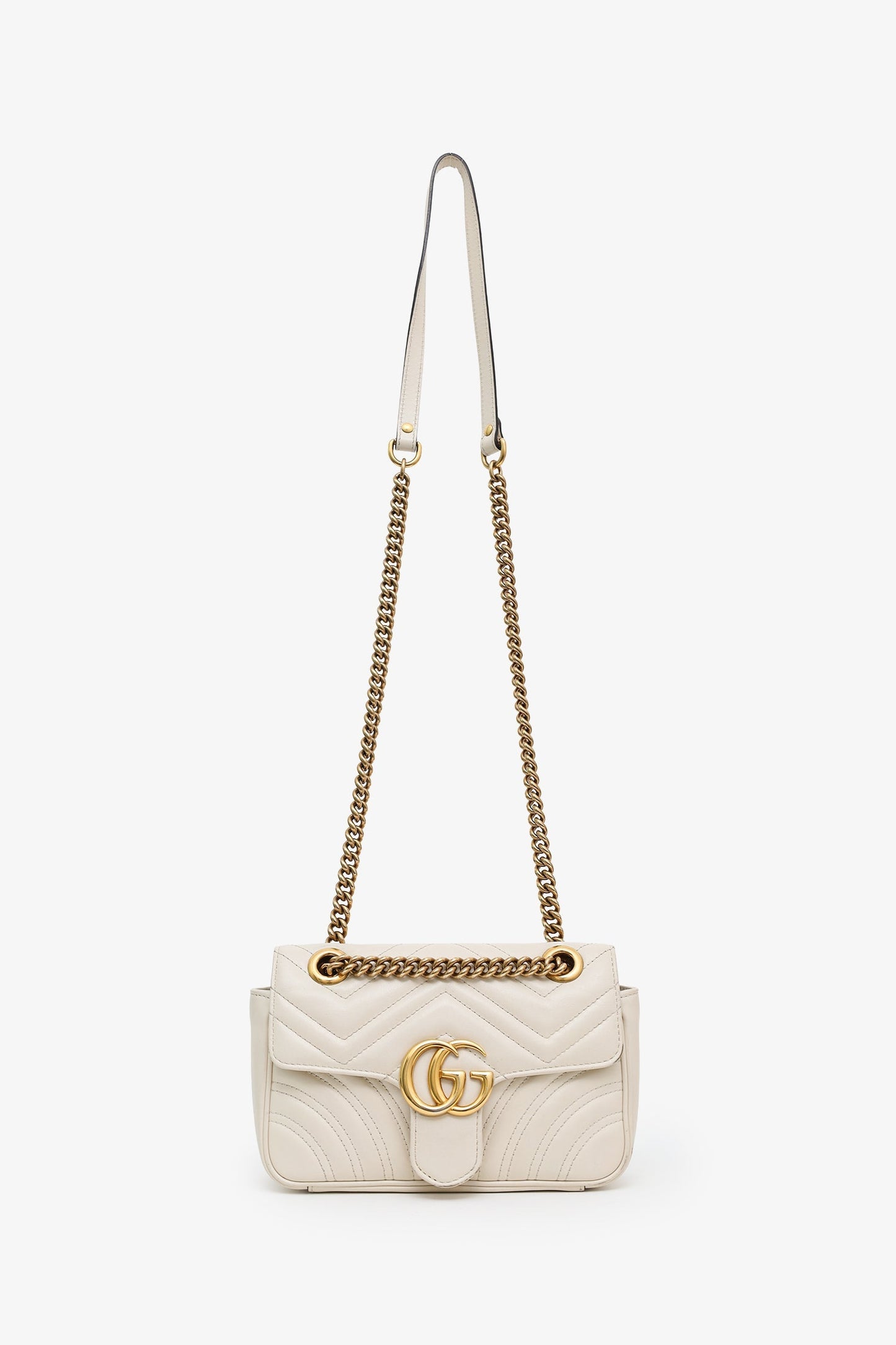 Gucci White Leather Small Marmont Shoulder Bag