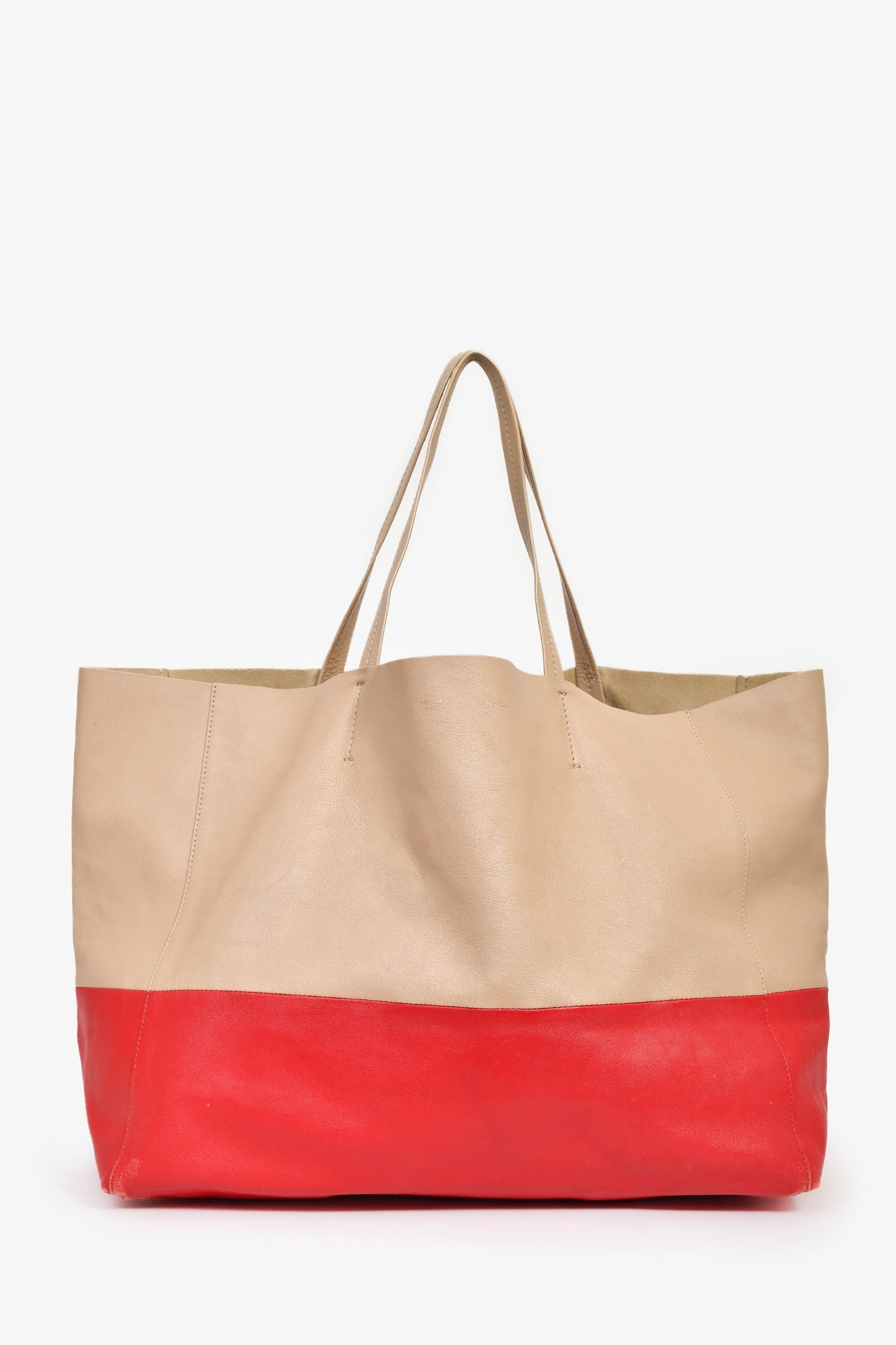Celine Beige/Red Bicolour Leather Large Cabas Tote (As Is)