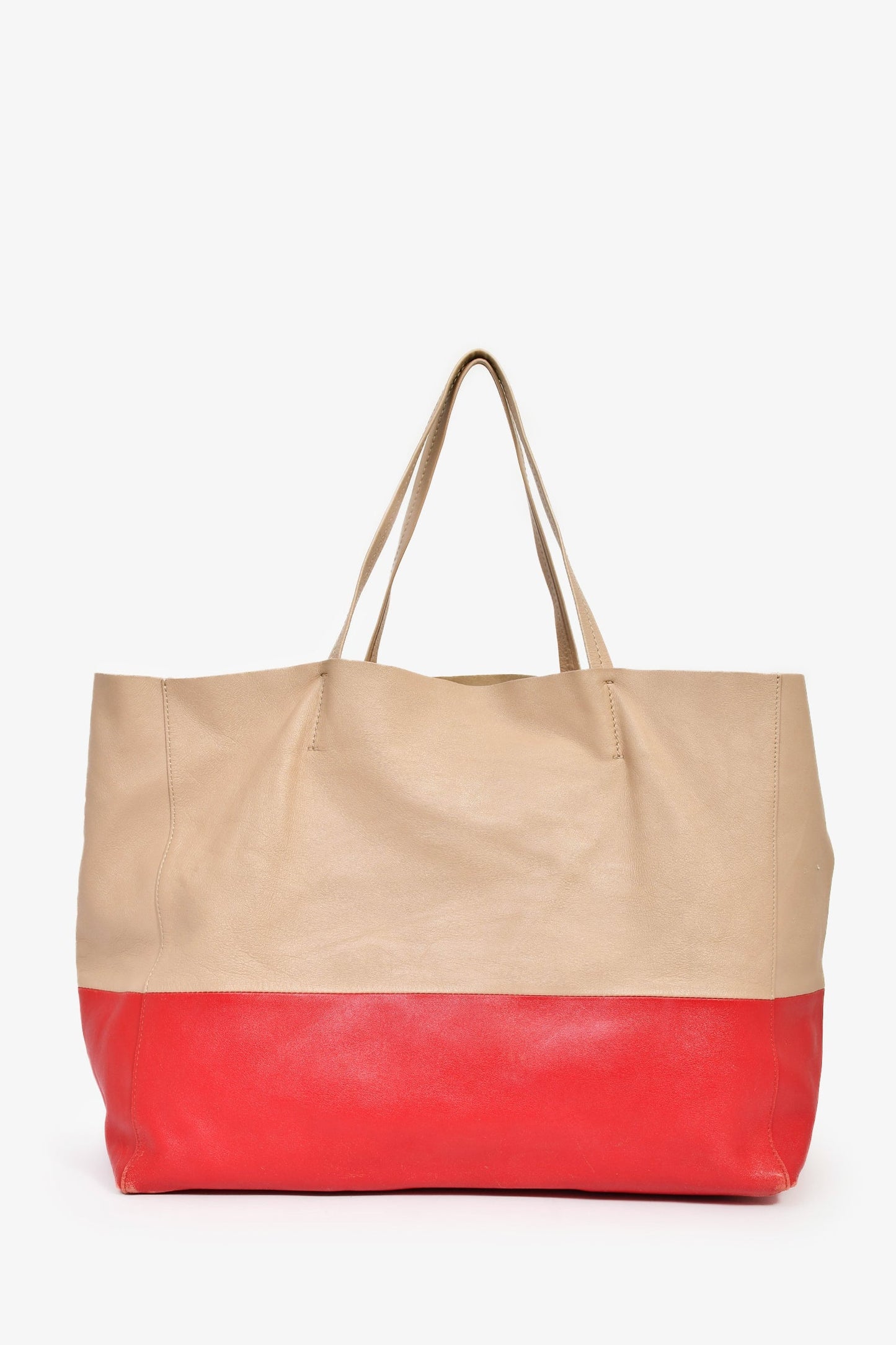 Celine Beige/Red Bicolour Leather Large Cabas Tote (As Is)