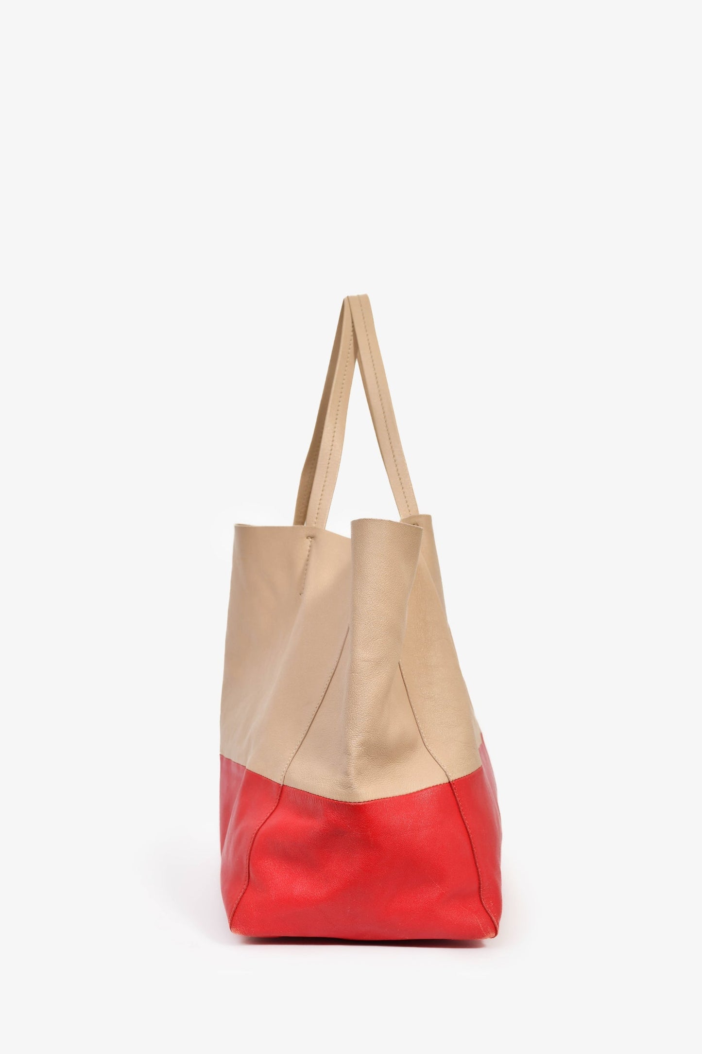 Celine Beige/Red Bicolour Leather Large Cabas Tote (As Is)