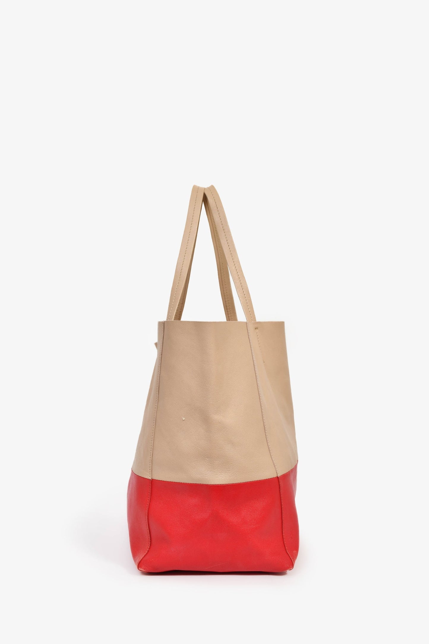 Celine Beige/Red Bicolour Leather Large Cabas Tote (As Is)