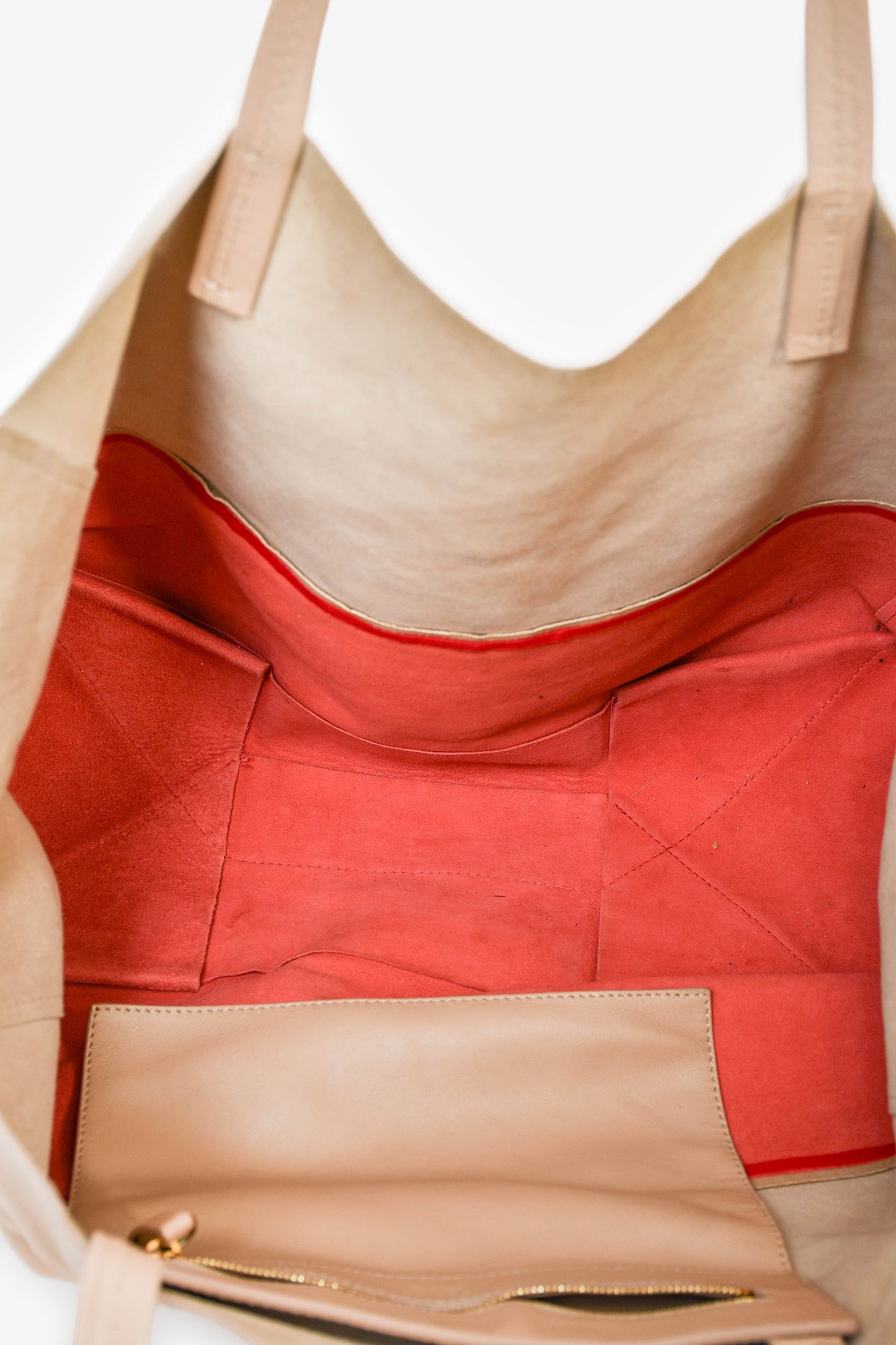 Celine Beige/Red Bicolour Leather Large Cabas Tote (As Is)