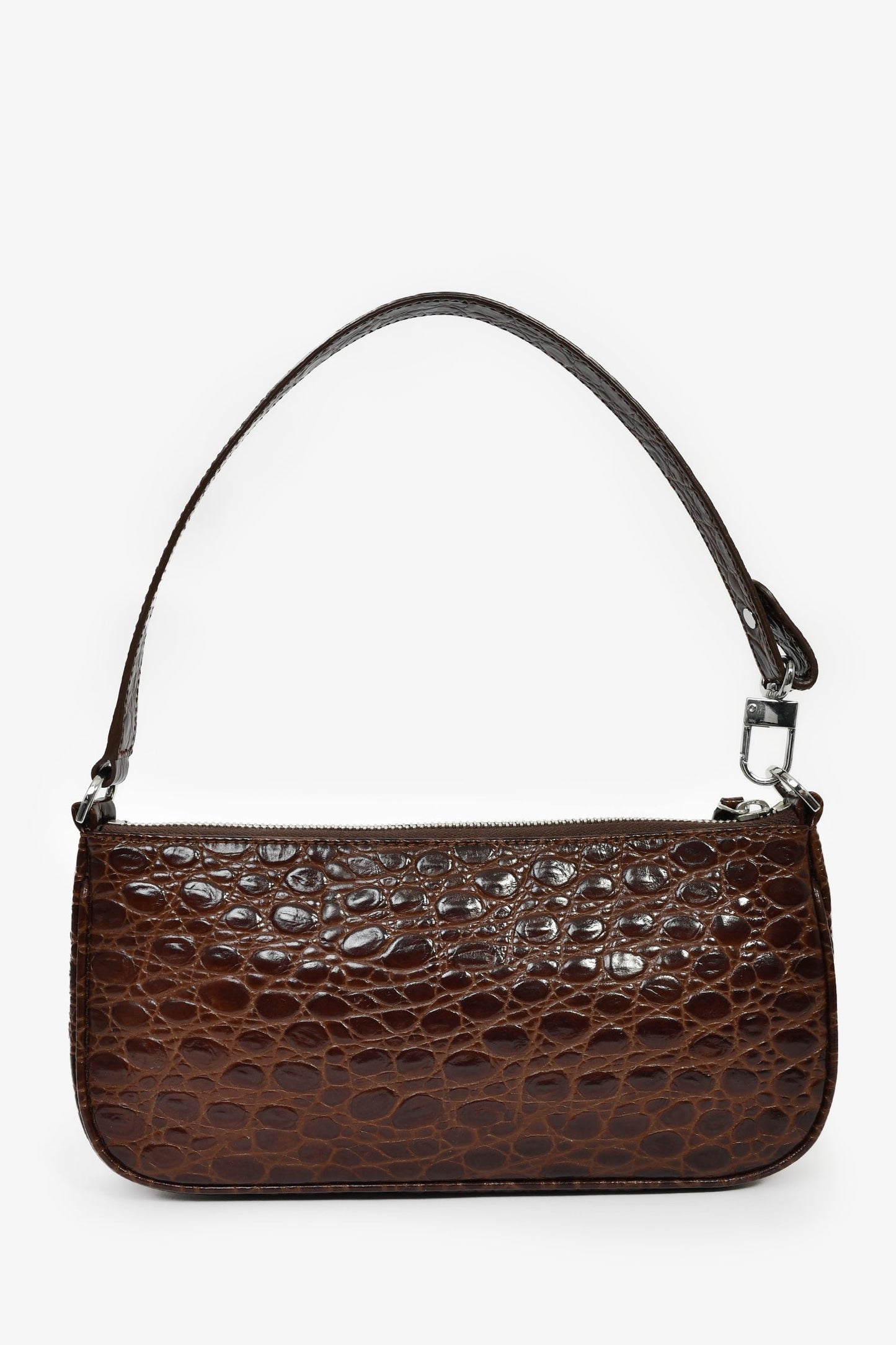 By Far Brown Leather Croc Embossed Shoulder Bag