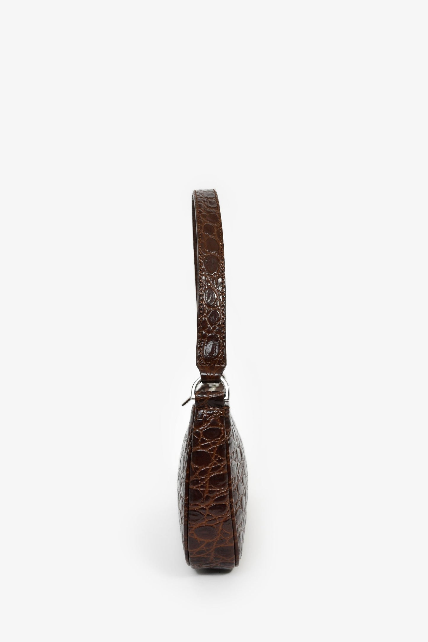 By Far Brown Leather Croc Embossed Shoulder Bag