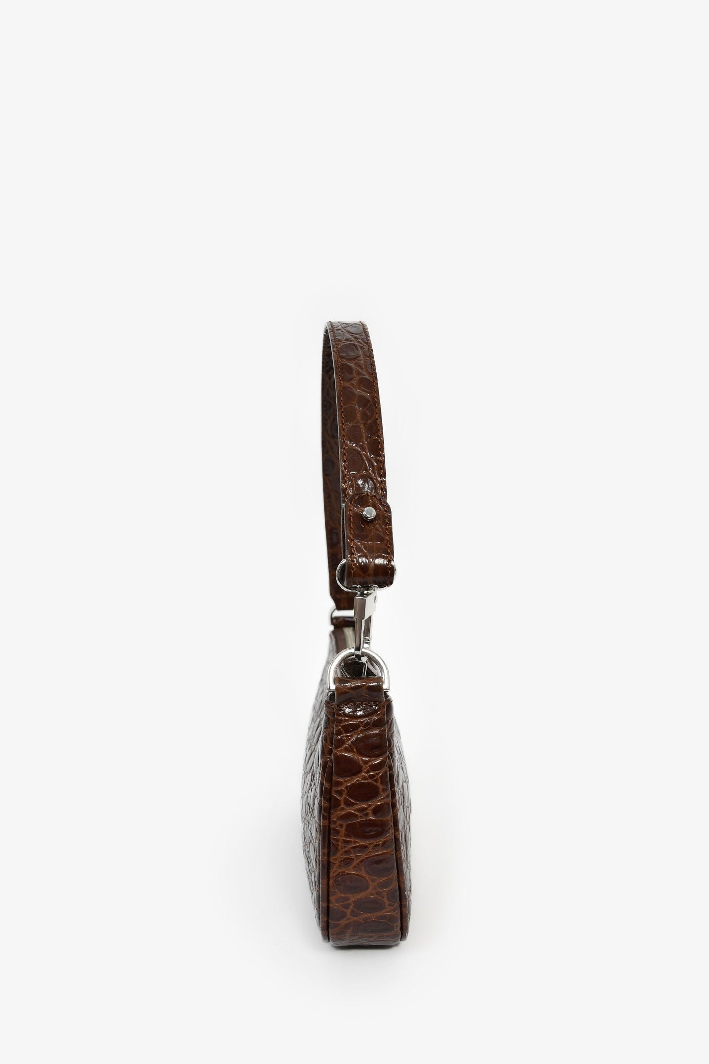 By Far Brown Leather Croc Embossed Shoulder Bag