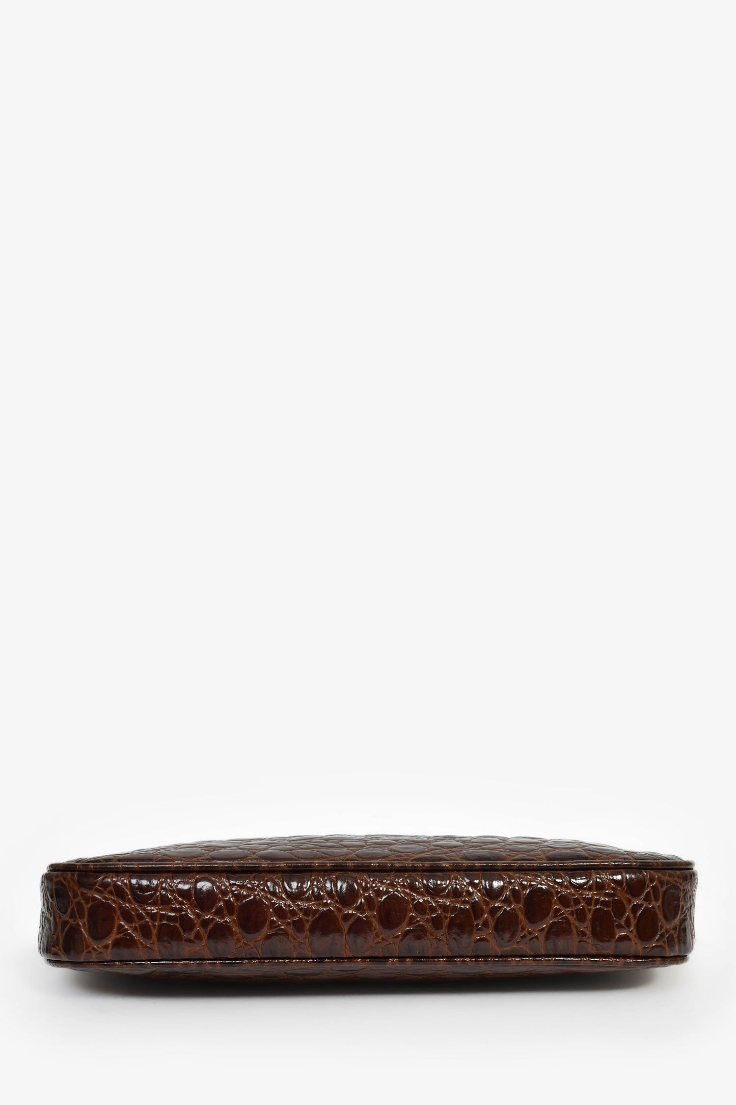 By Far Brown Leather Croc Embossed Shoulder Bag