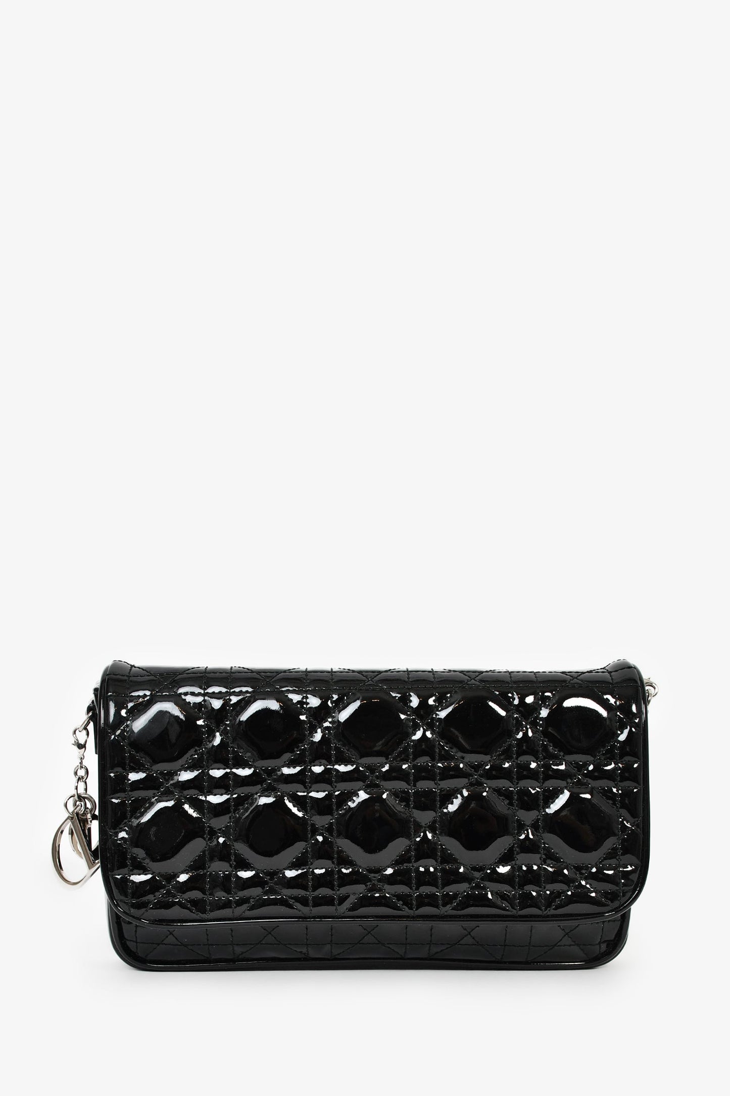 Christian Dior 2019 Black Patent Cannage Lady Dior With Chain