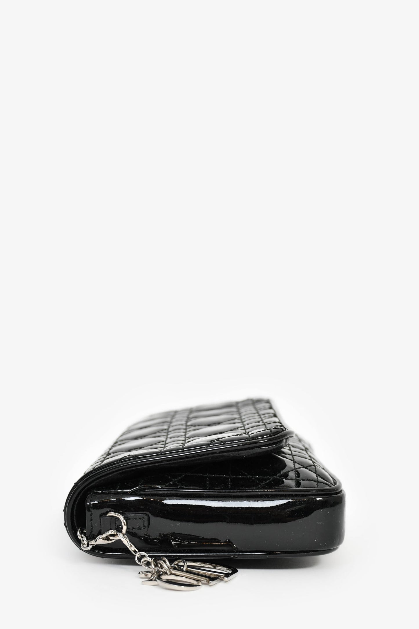 Christian Dior 2019 Black Patent Cannage Lady Dior With Chain