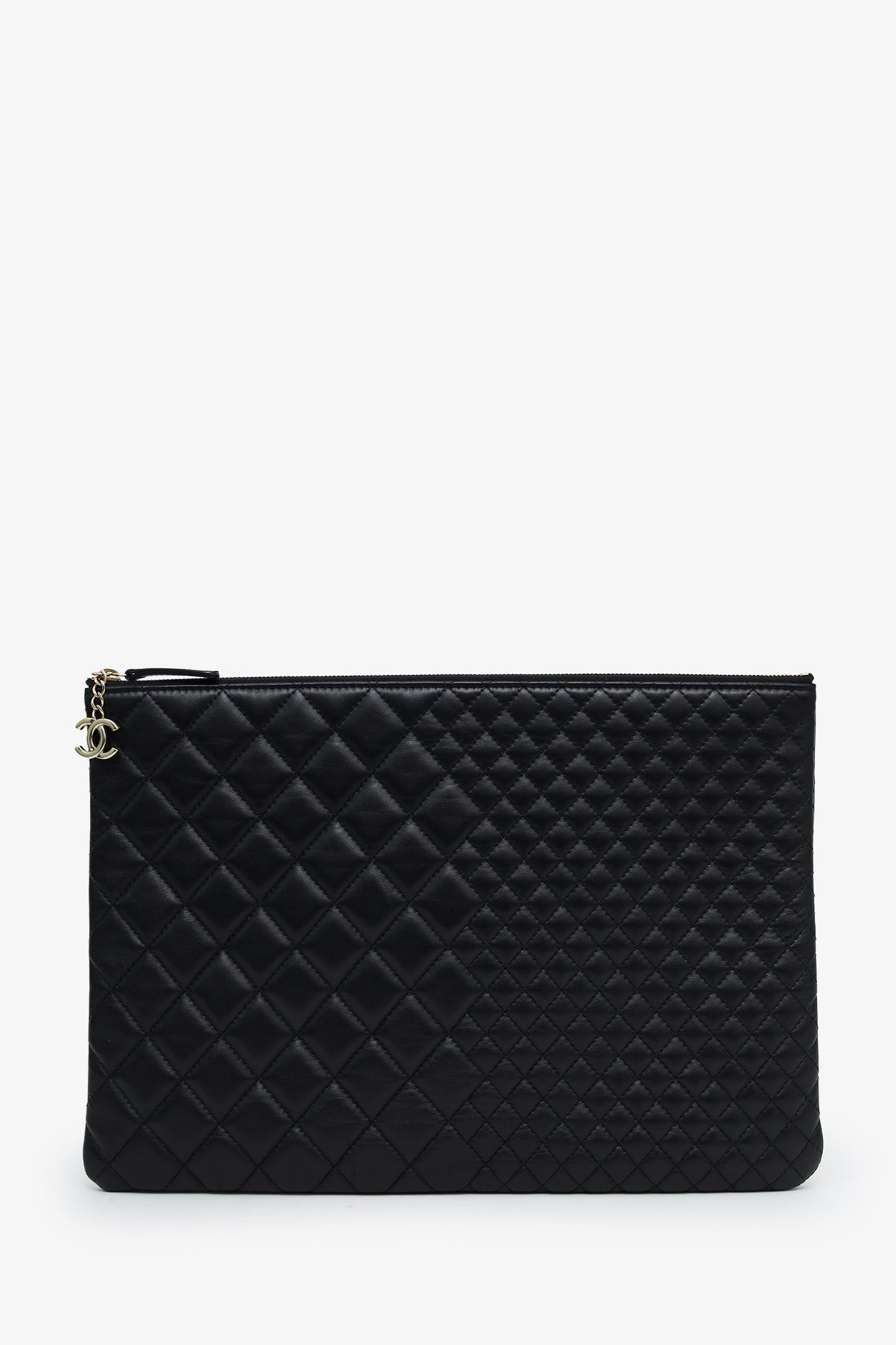 Chanel™ 2016 Black Quilted Lambskin Large O-Case Zip Pouch
