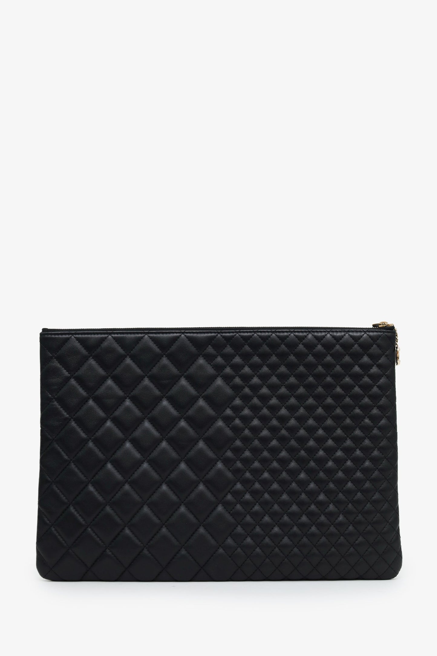 Chanel™ 2016 Black Quilted Lambskin Large O-Case Zip Pouch
