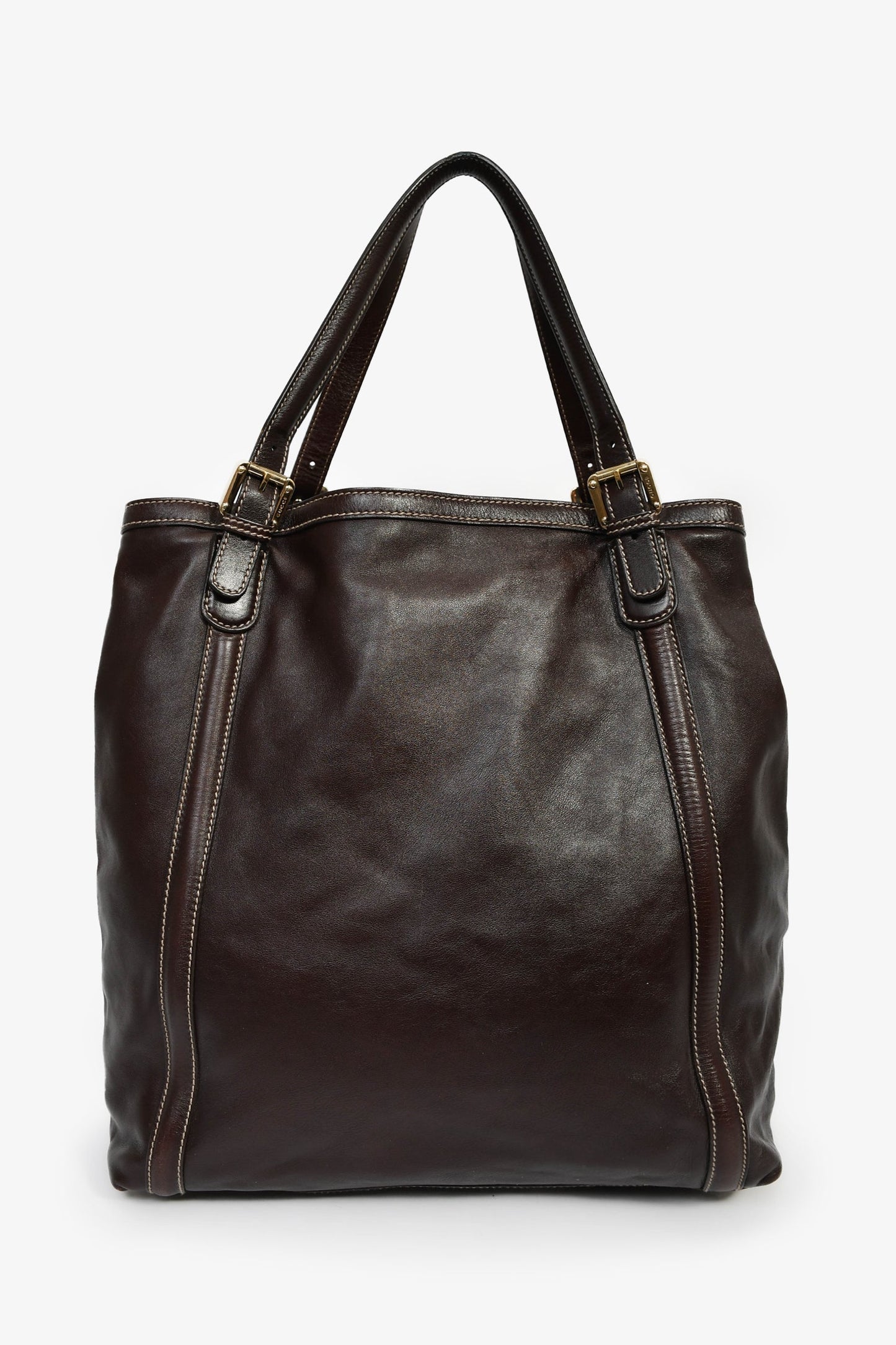 Gucci Dark Brown Leather GG Web Detail 'Britt' Tote