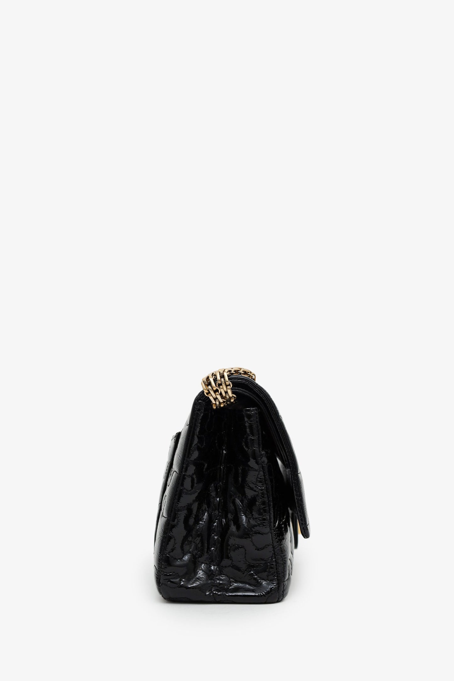 Chanel™ 2008-09 Black Crackled Patent Puzzle Reissue 2.55 Double Flap 226 Shoulder Bag
