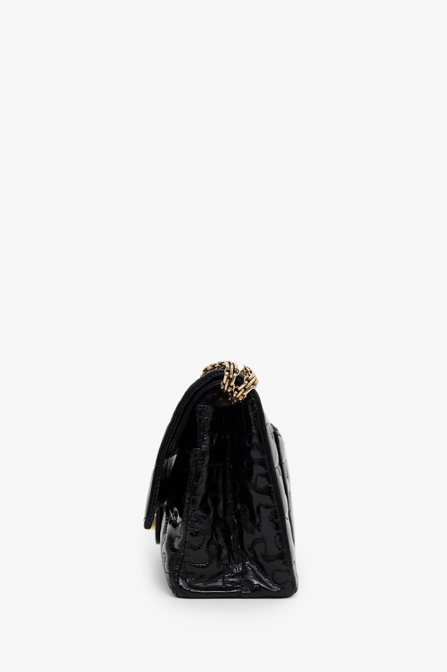 Chanel™ 2008-09 Black Crackled Patent Puzzle Reissue 2.55 Double Flap 226 Shoulder Bag