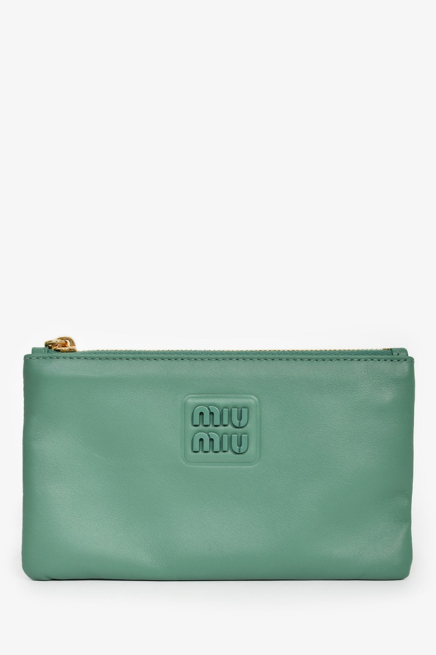 Miu Miu Green Leather Logo Zip Pouch