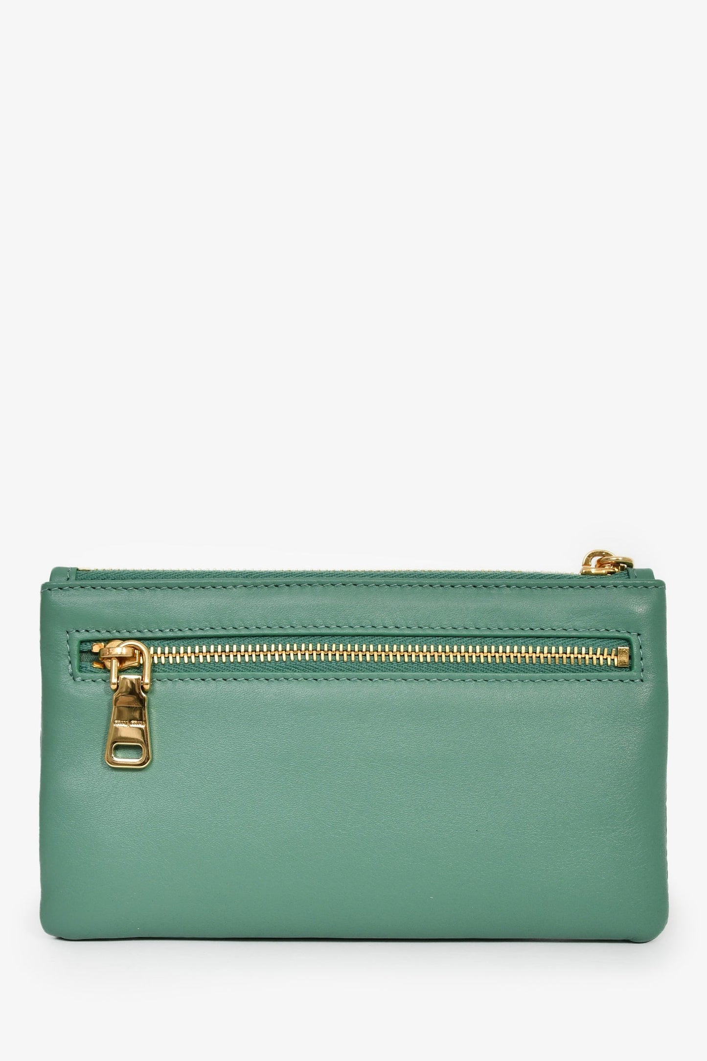 Miu Miu Green Leather Logo Zip Pouch