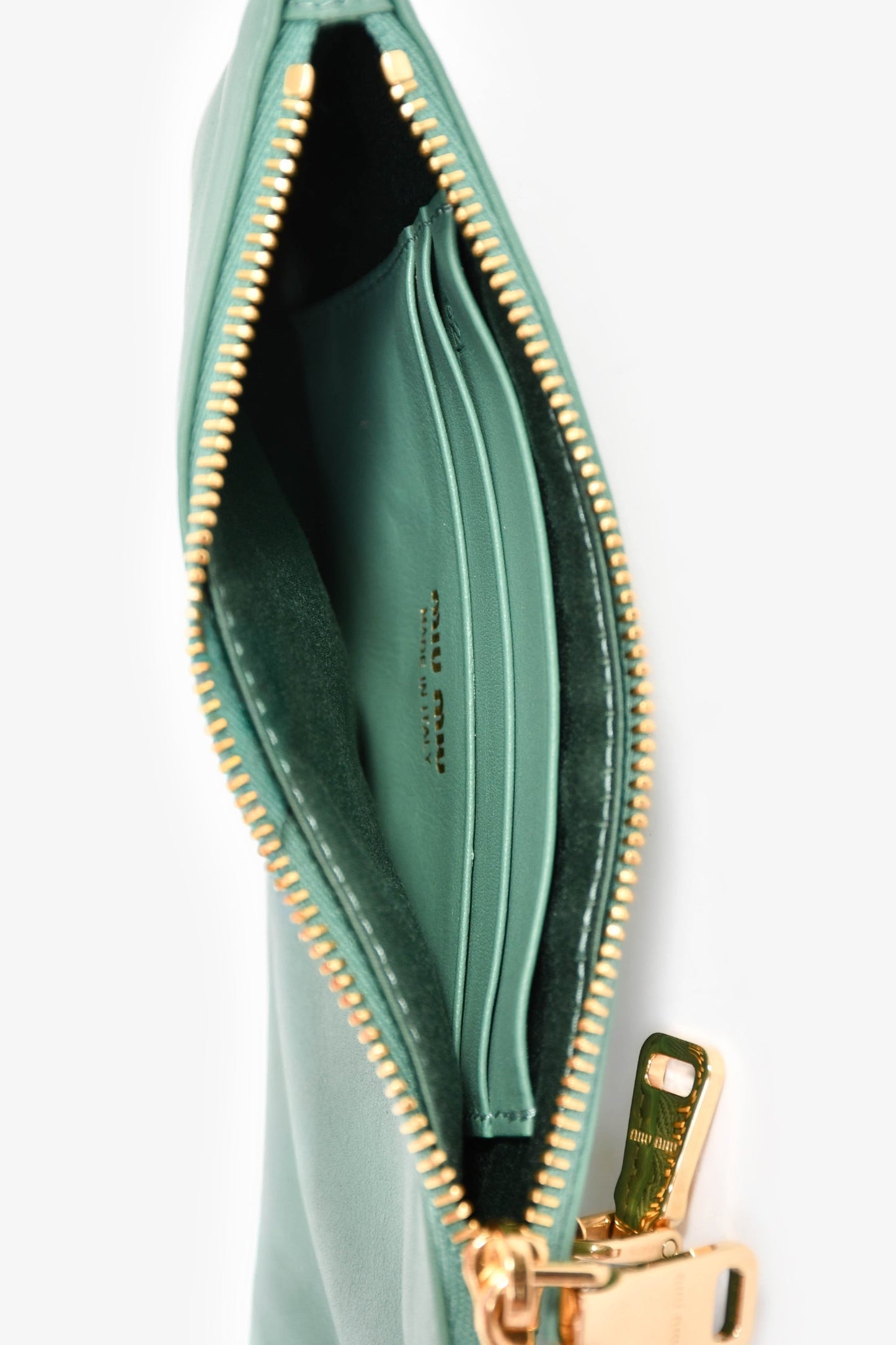 Miu Miu Green Leather Logo Zip Pouch