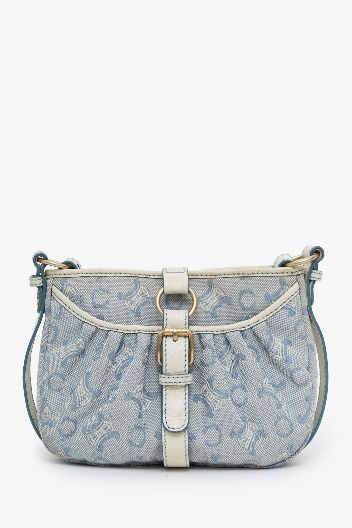 Celine Blue Leather/Canvas 'Macadam C' Crossbody