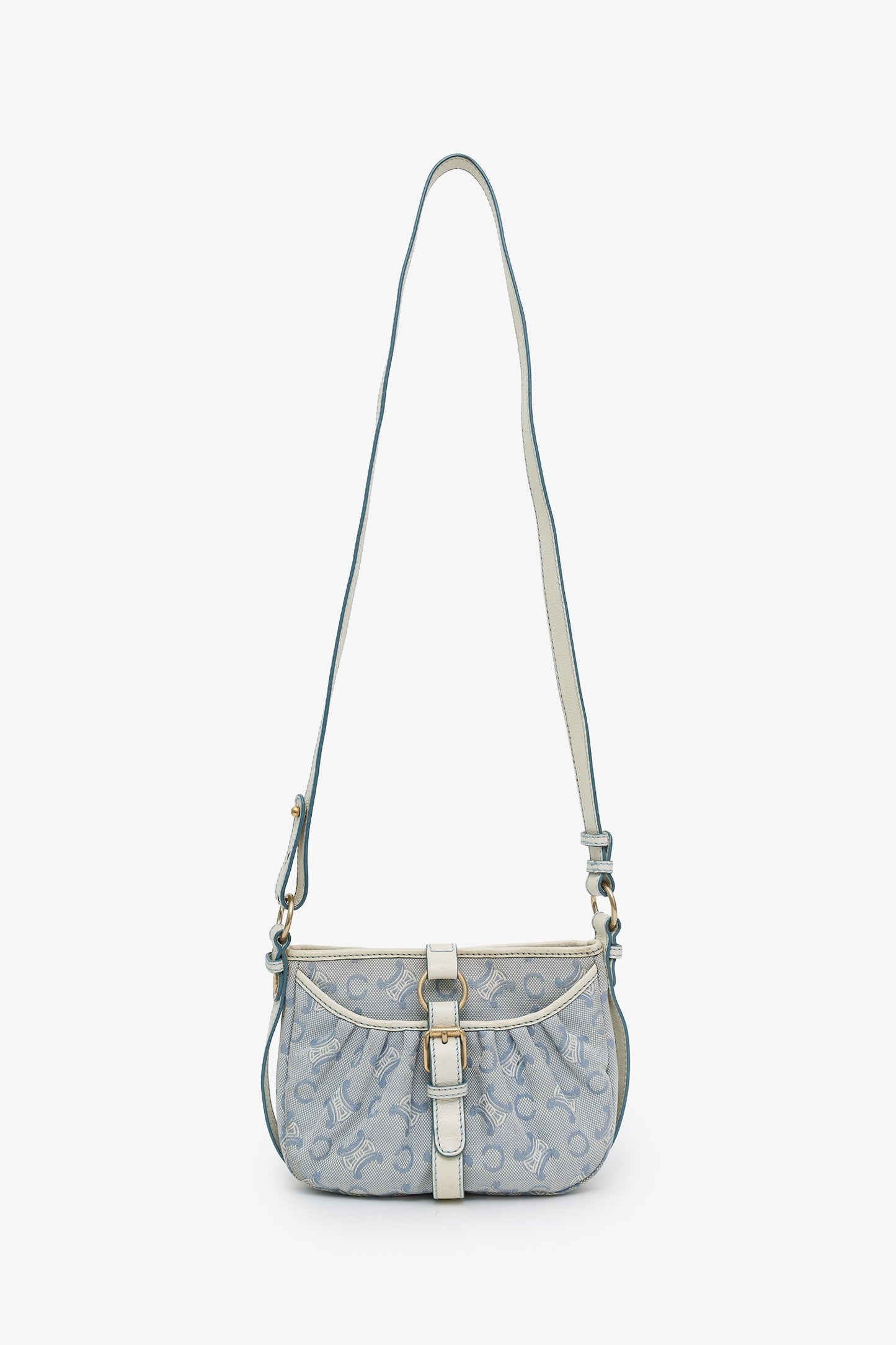 Celine Blue Leather/Canvas 'Macadam C' Crossbody
