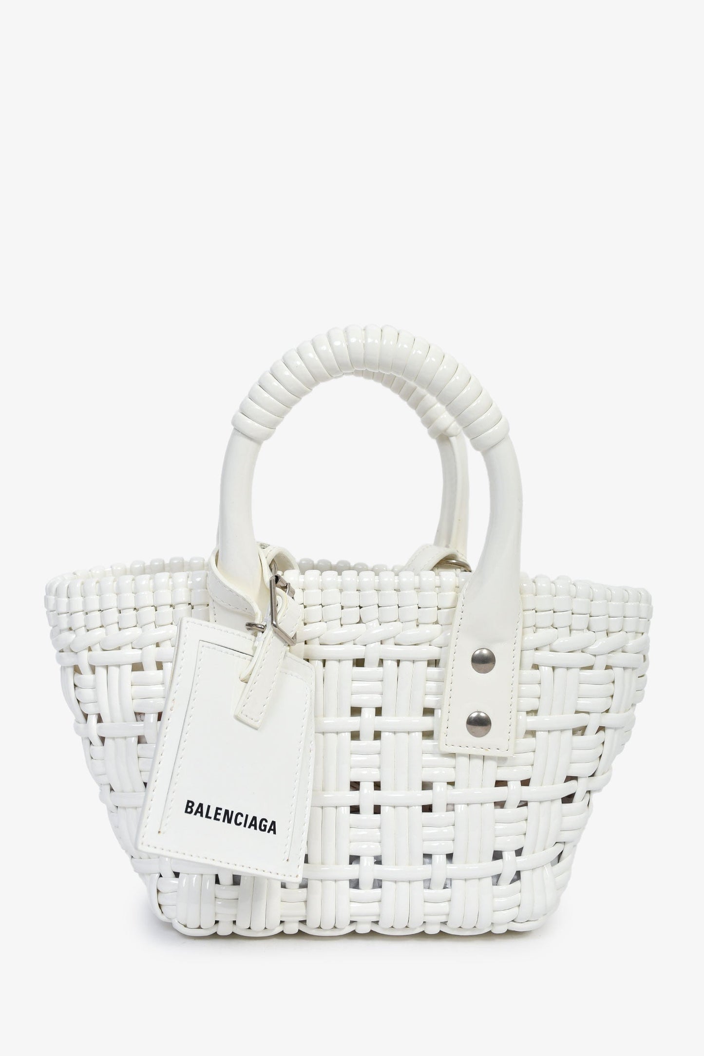 Balenciaga White Patent Woven XXS 'Bistro' Basket Bag