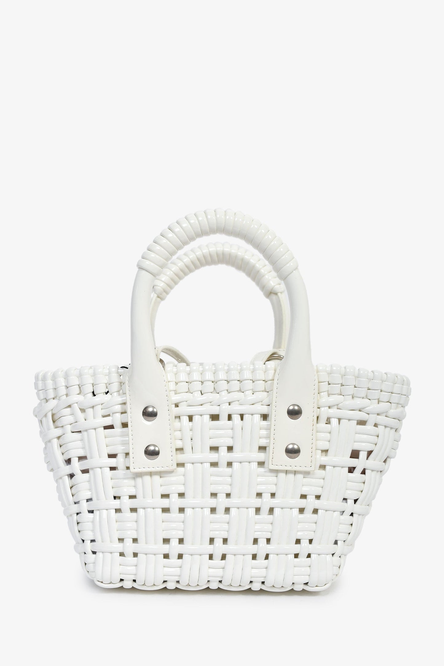 Balenciaga White Patent Woven XXS 'Bistro' Basket Bag