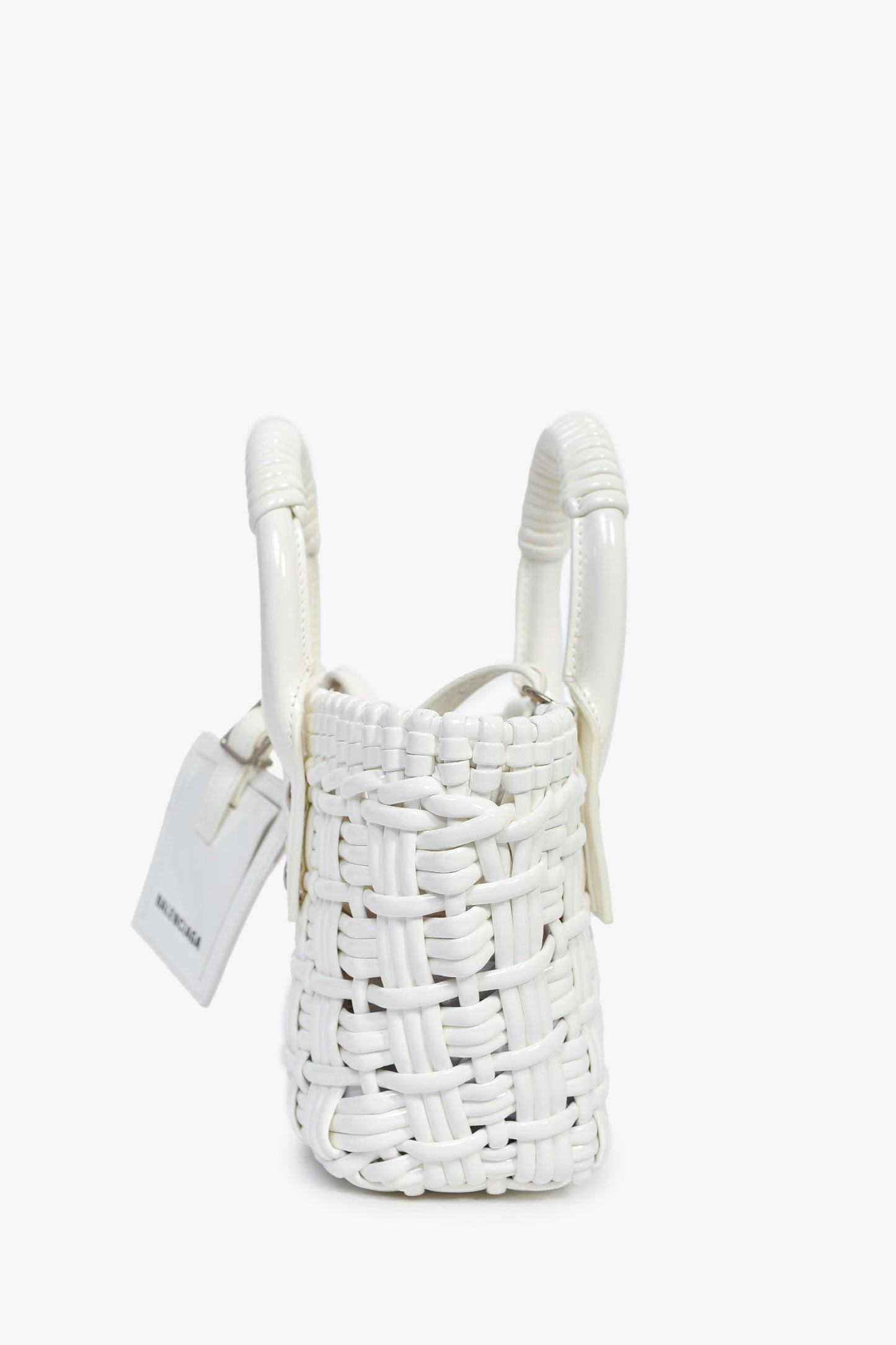 Balenciaga White Patent Woven XXS 'Bistro' Basket Bag